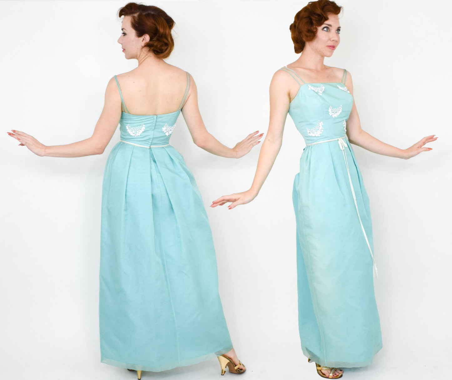 1950s Turquoise Blue Column Dress, Extra Small