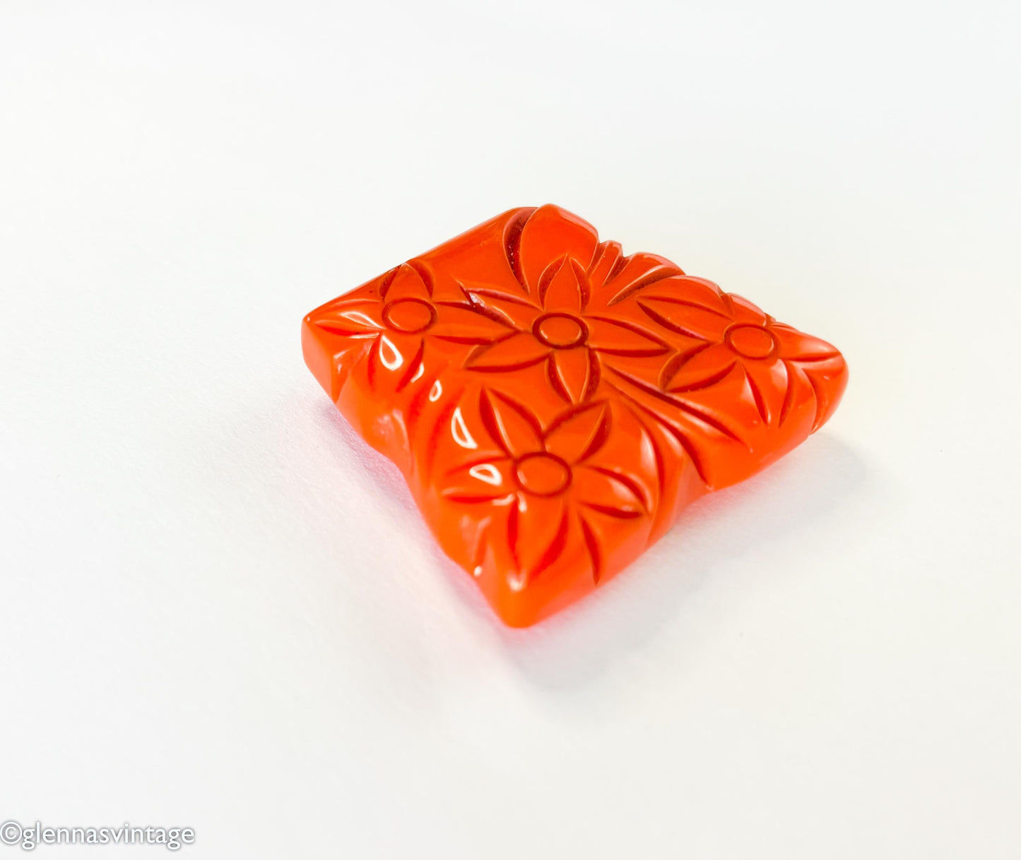 Vintage 1930s Orange Bakelite Dress Clip | Carved Floral Plastic Clip