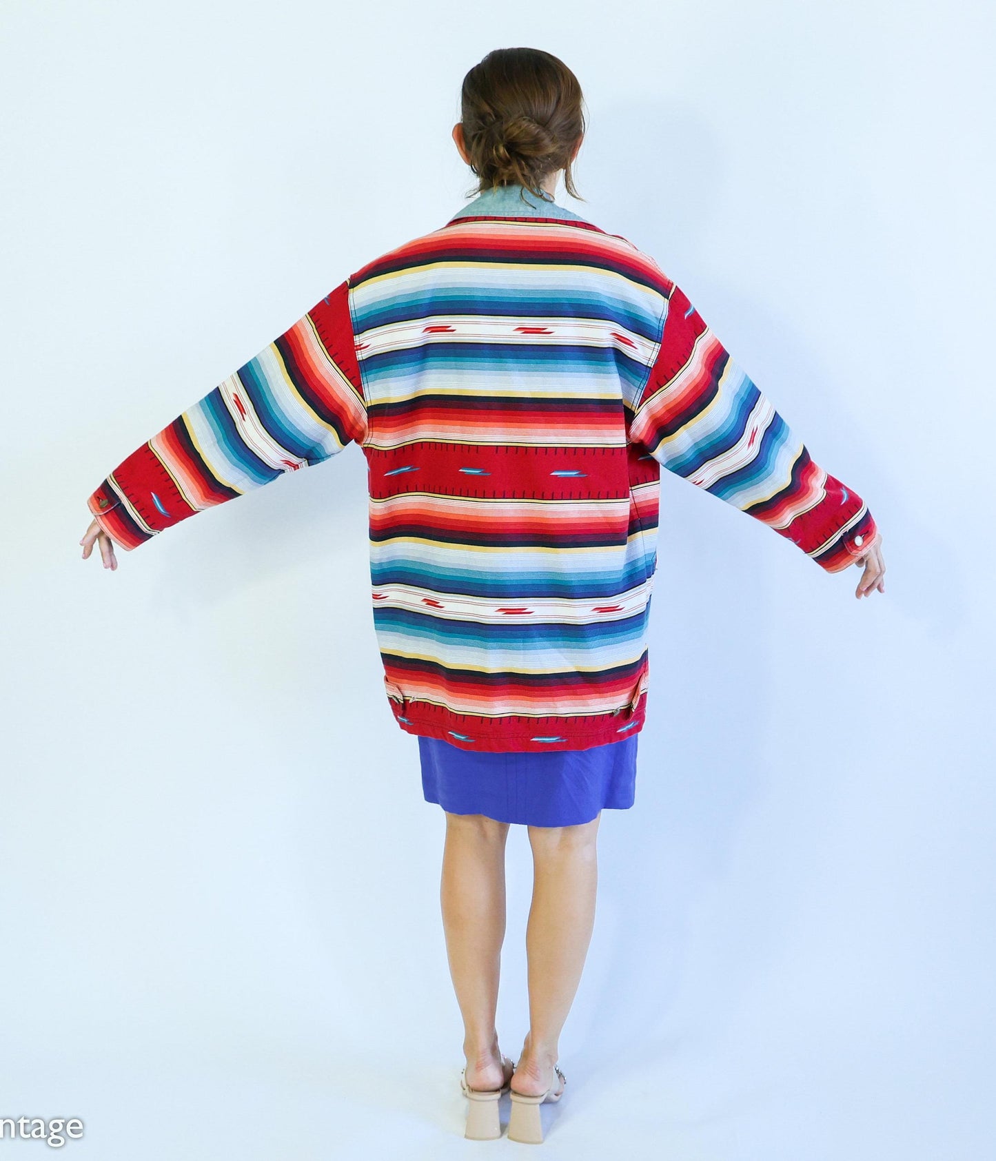 1980s Red Blue Striped Coat| 80s Western Jacket | Woolrich | Large