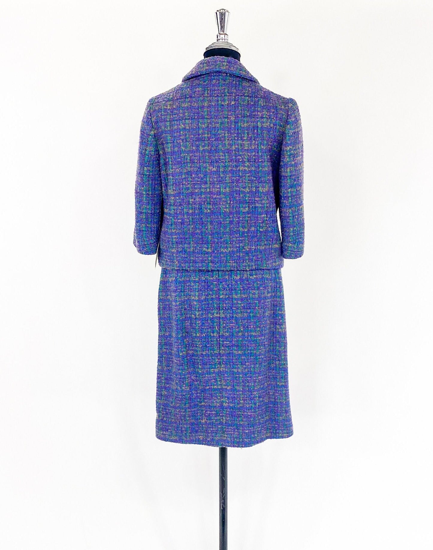 1960s Blue Plaid Wool Suit | 60s Purple Plaid Wool Tweed Suit | Jackie O | Medium