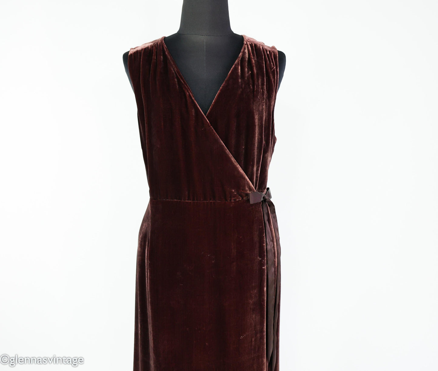 2000s Chocolate Brown Velvet Wrap Dress, Large
