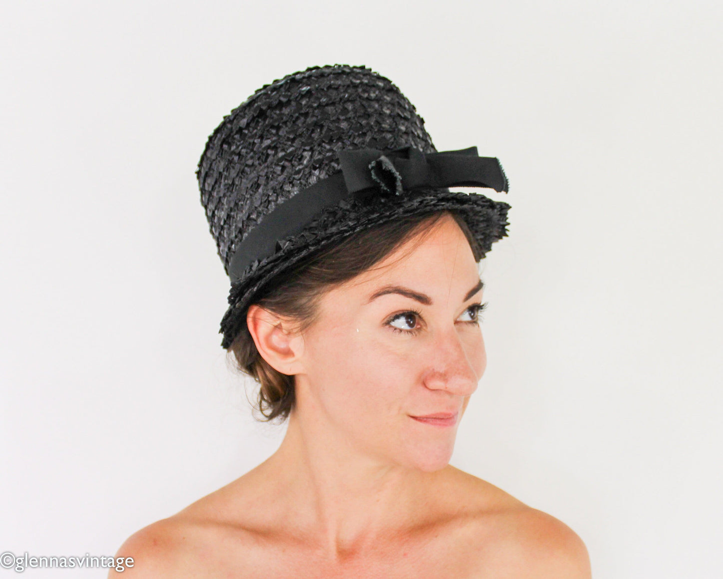 1960s Black Raffia Woven Bucket Hat, Mr. Charles