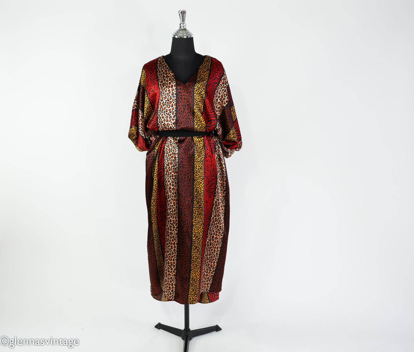 1990s Vintage Red & Gold Animal Print Caftan | Plus Size Dress