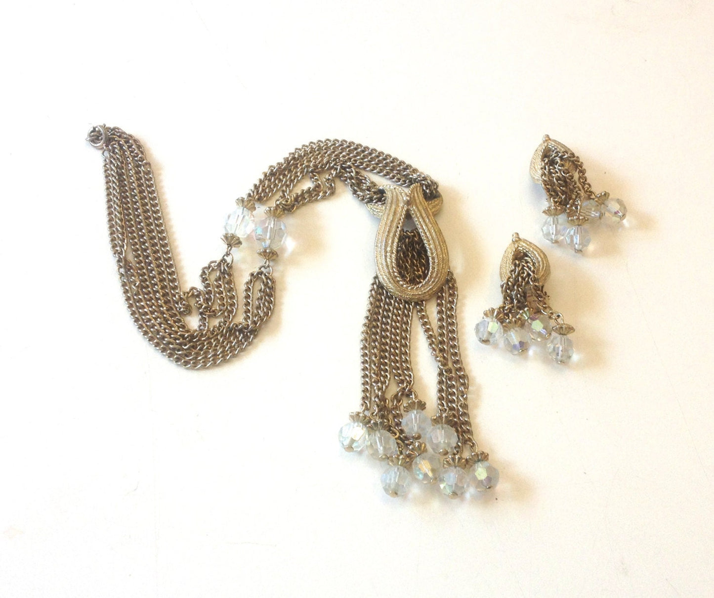 1950s Gold Pendent Necklace & Earrings Jewelry Set
