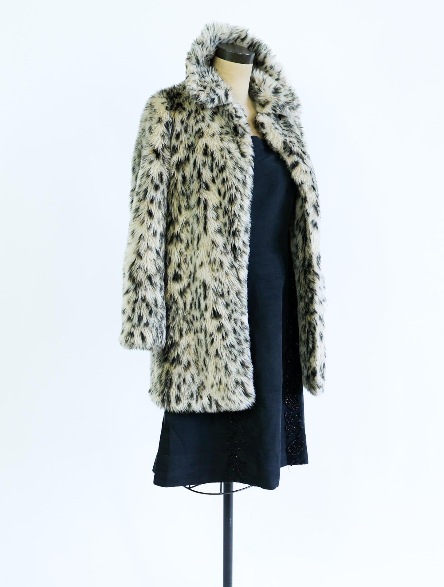 1980s Leopard Print Faux Fur Coat | 80s Beige Faux Animal Print Jacket | J. Crew | Small