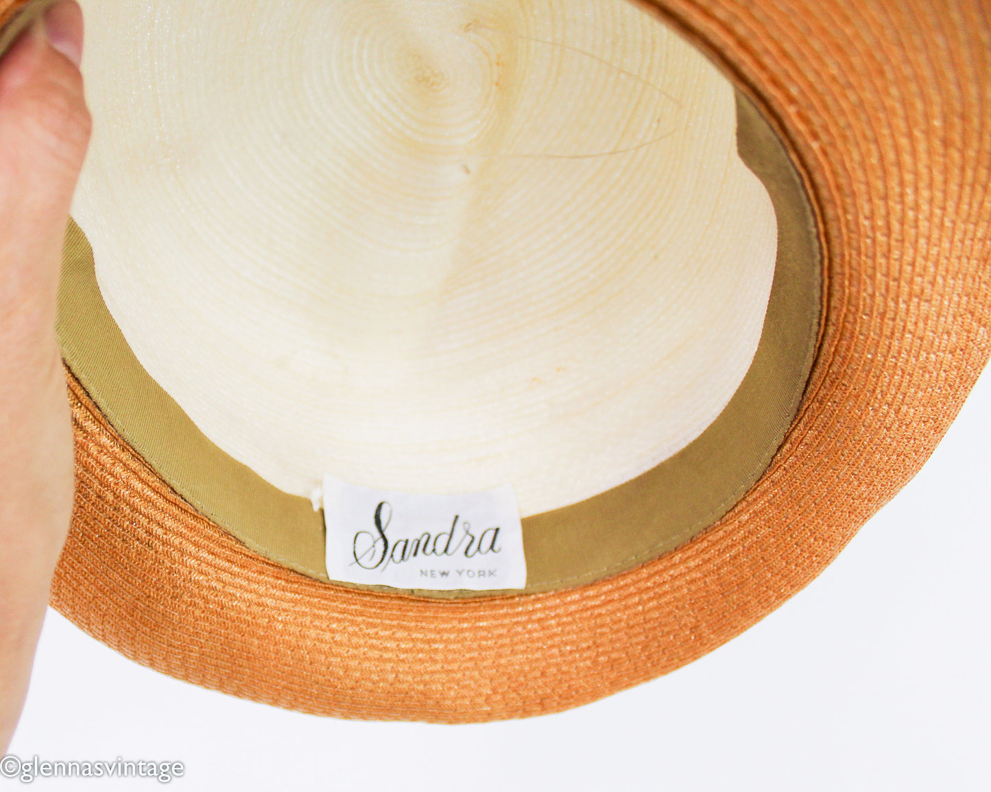 1970s Creme & Tan Woven Hat | Raffia Hat