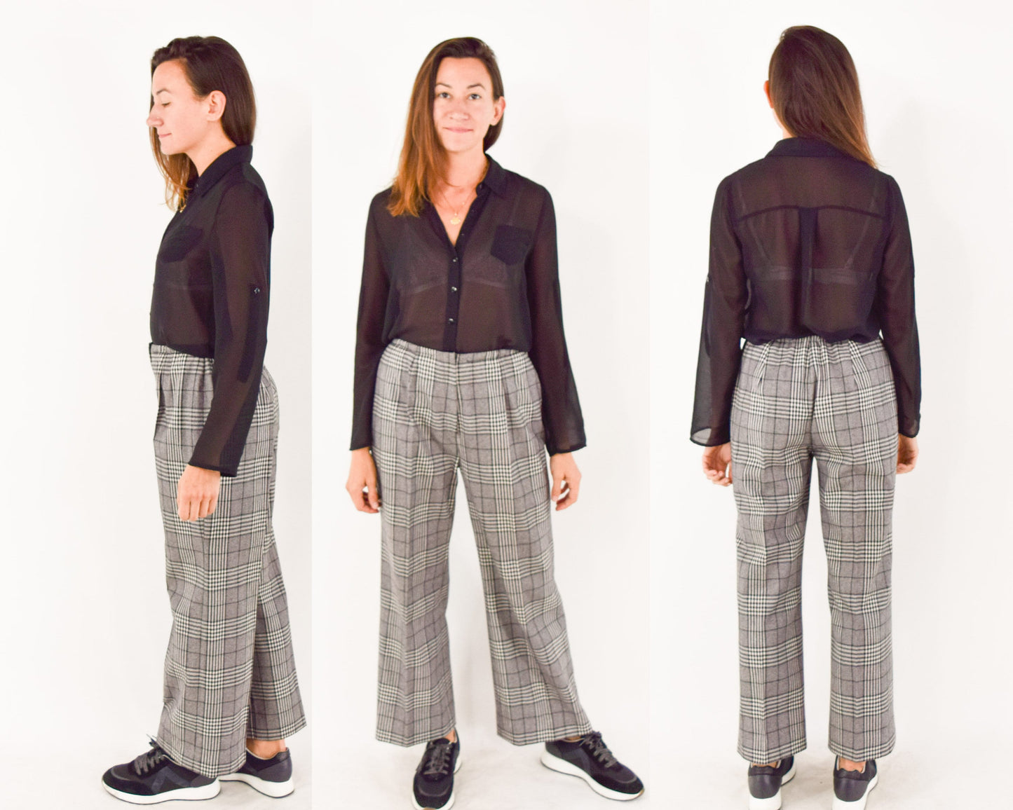 1970s Gray Plaid Wool Pantsuit, Jacket & Pants Set, Large