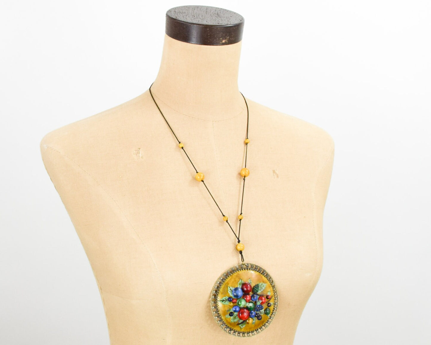1900s Gold Celluloid Pendant Necklace | Golden Fruit Necklace