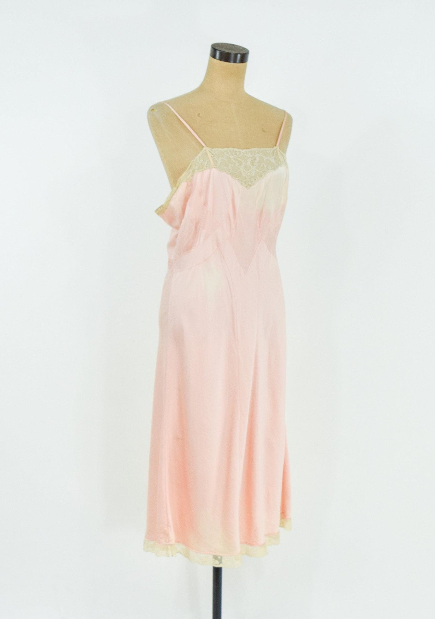 1940s Pink Silk & Lave Slip, Large