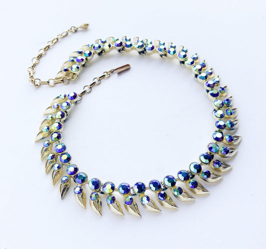 Kramer | 1950s Rhinestone Necklace | 50s Aurora Borealis Necklace | Kramer
