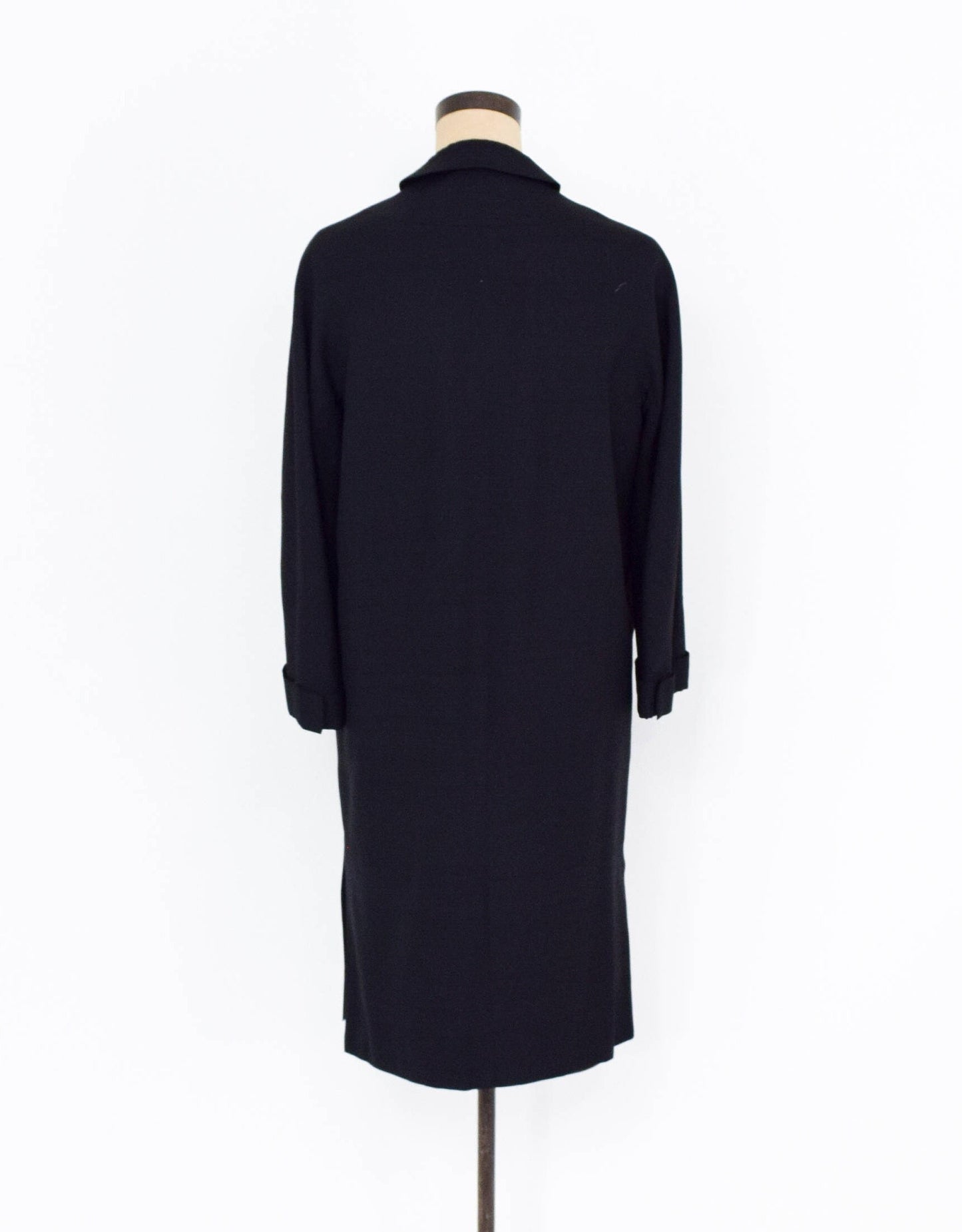 1950s Black Silk Coat | 50s Black Raw Silk Coat | Rhinestone Button Coat | Large