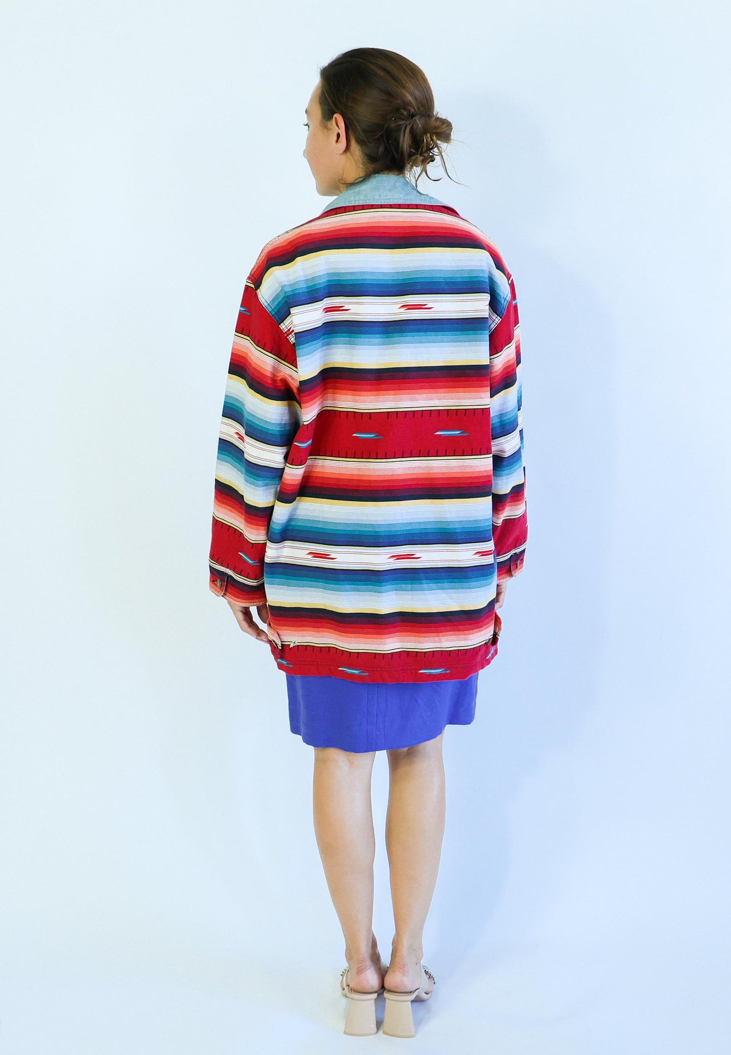 1980s Red Blue Striped Coat| 80s Western Jacket | Woolrich | Large