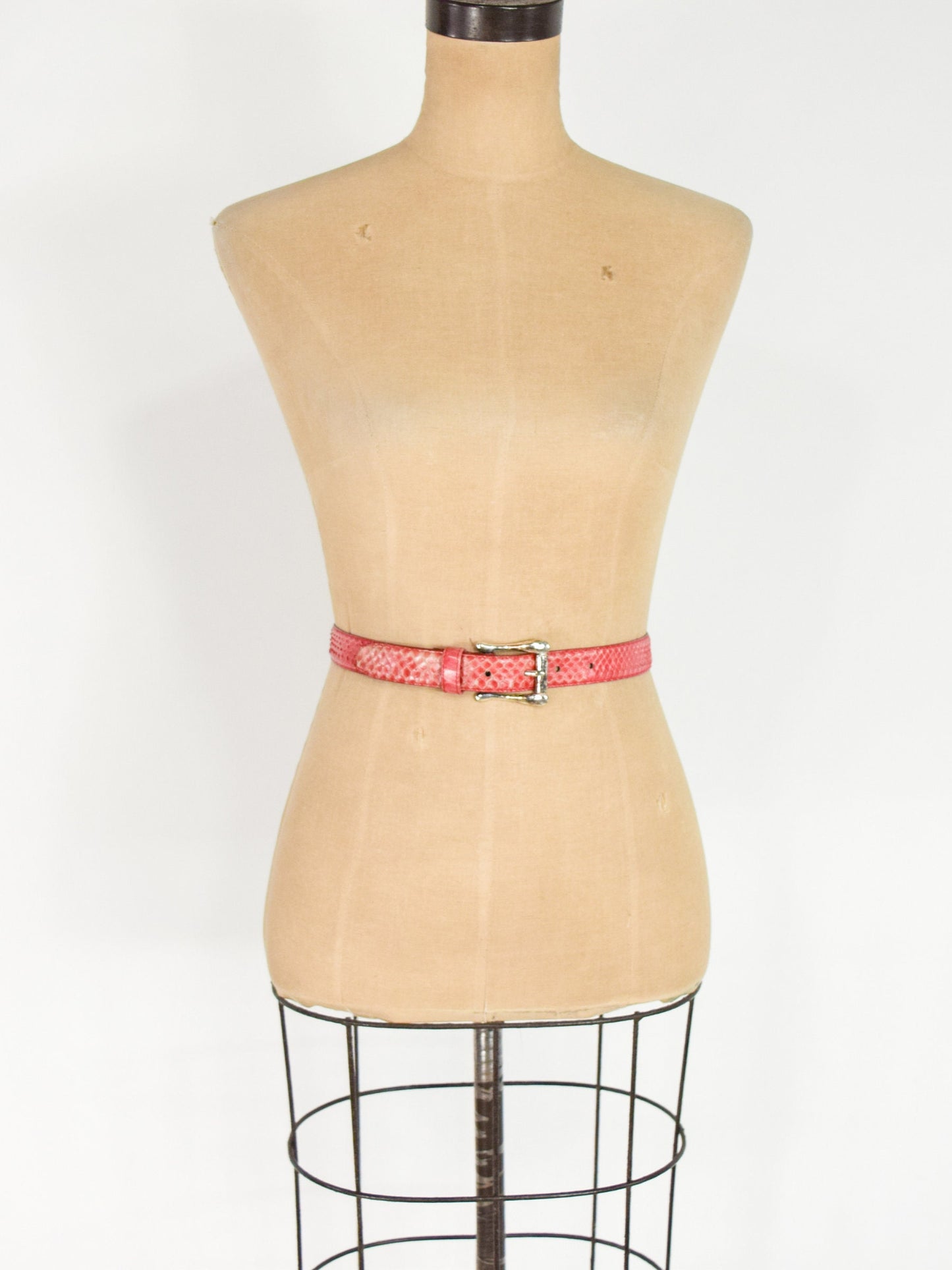 1980s Pink Snakeskin Belt | 80s Orange Skinny Leather Snakeskin Belt | Collectif