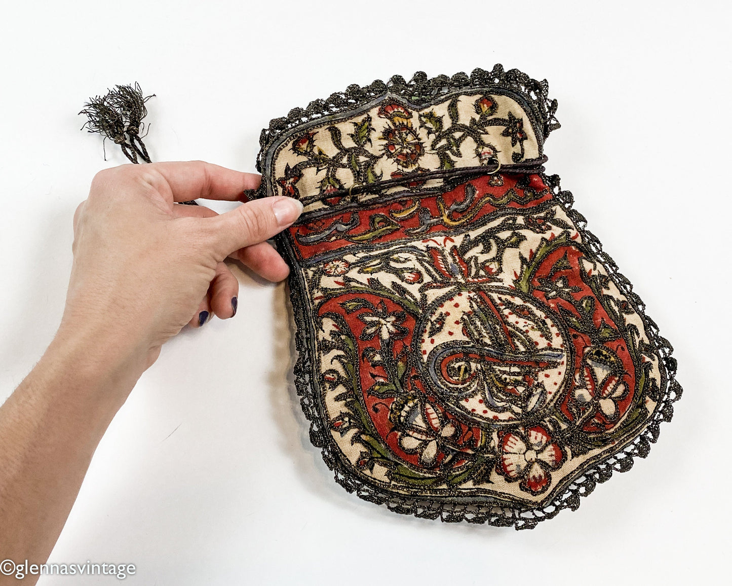 1900s Embroidered Evening Bag |  Vintage Drawstring Pouch