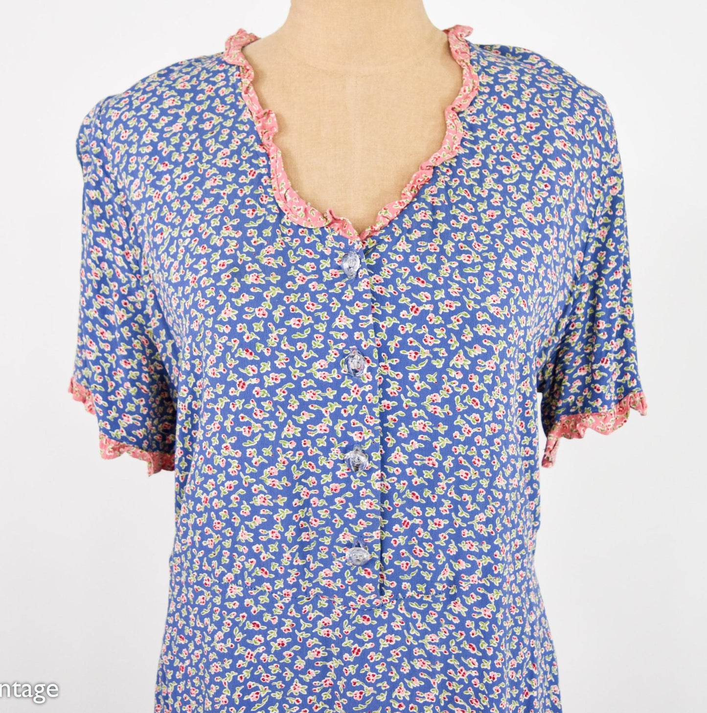 1990s Blue Flowered Dress | Bias Cut Dress, Medium