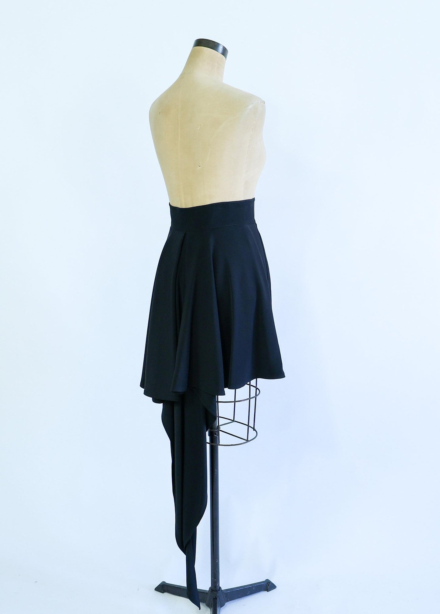 Claude Montana | 1990s Black Designer Skirt | 90s Black Evening Skirt With Tails | Claude Montana Paris | Size 42