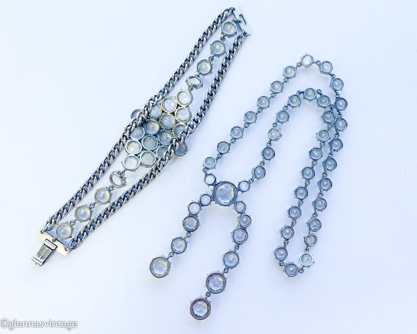 1940s Rock Crystal Necklace & Bracelet Jewelry Set