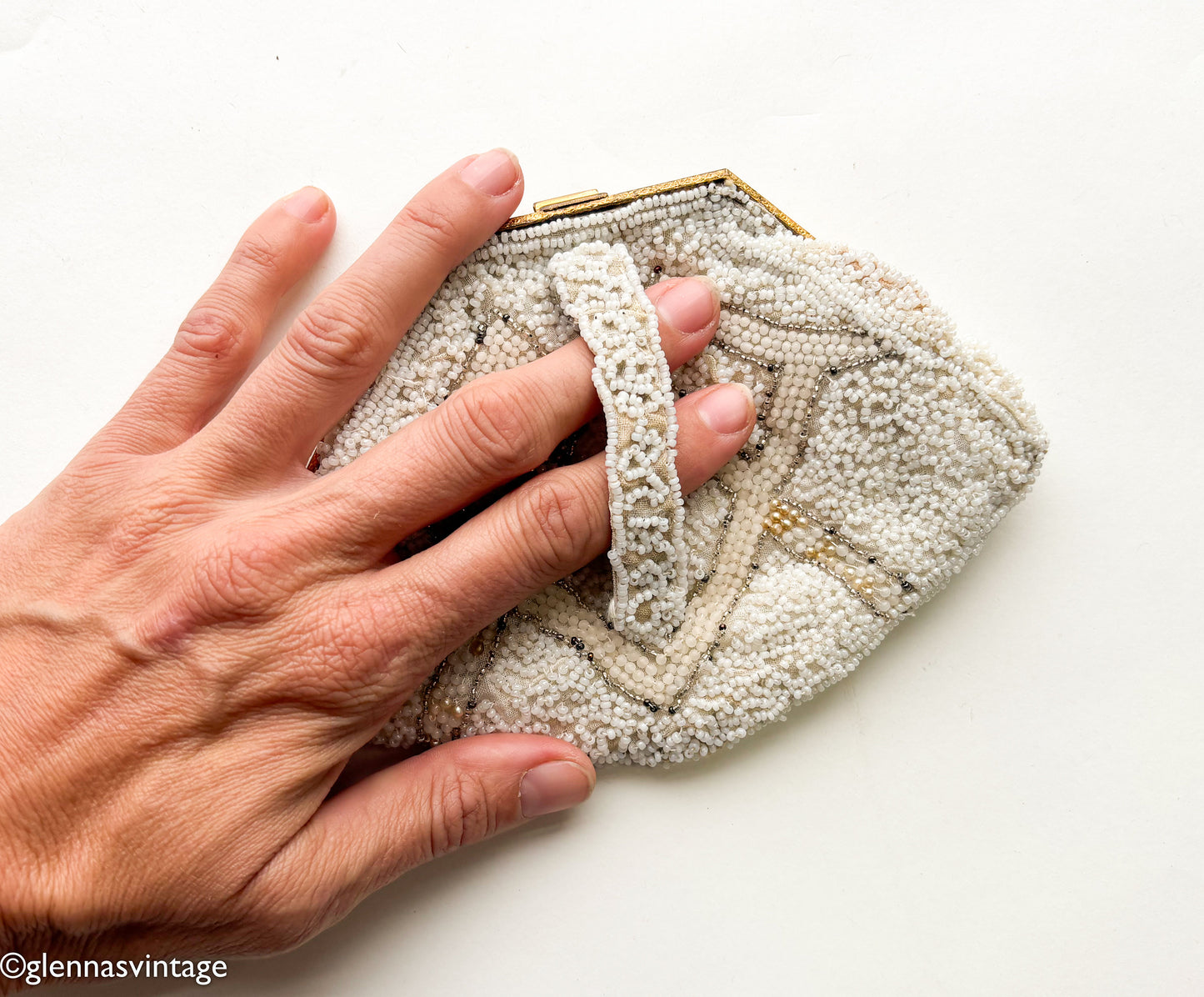 1930s White Beaded Clutch | Small Evening Bag