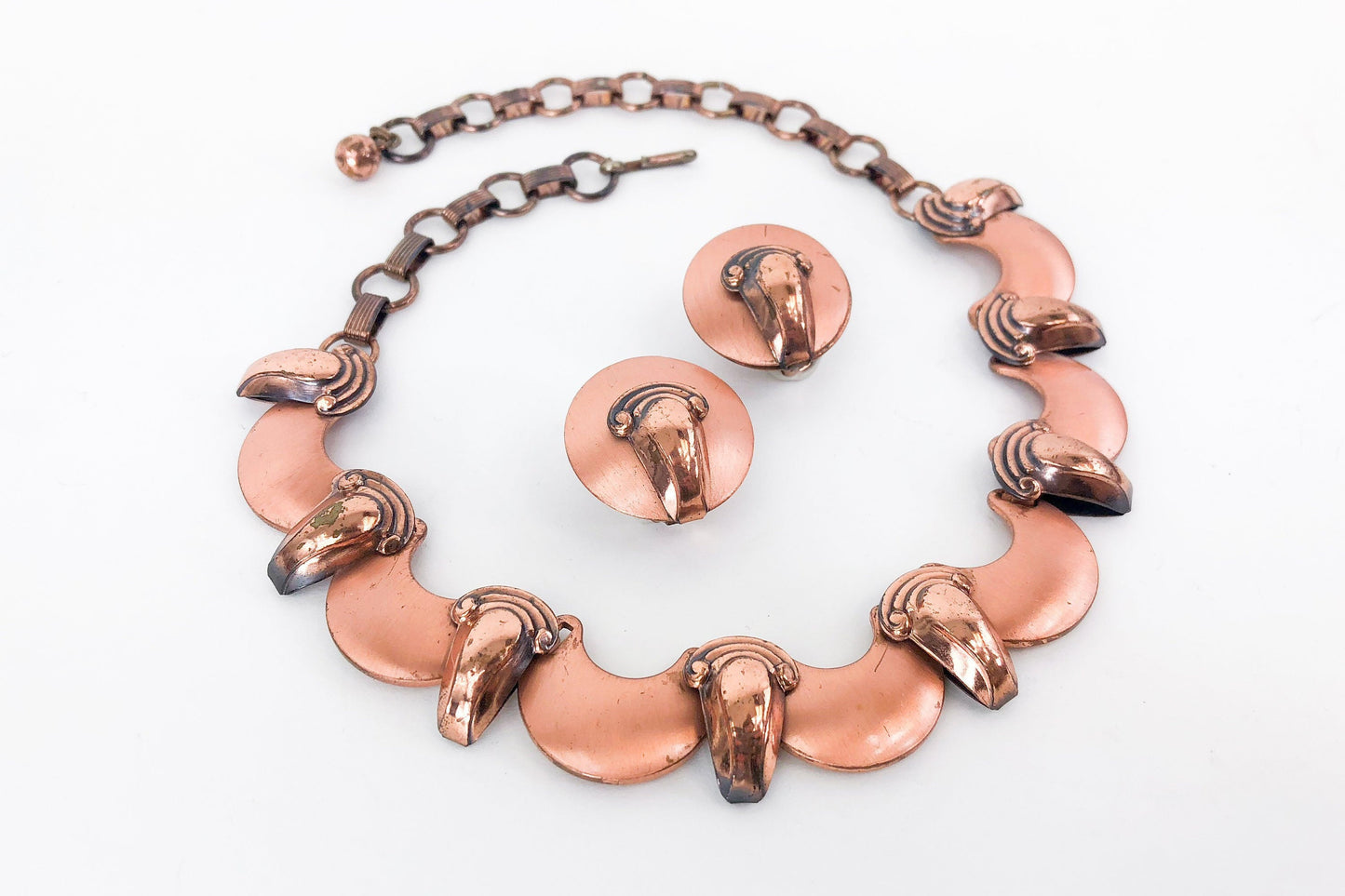 1950s Copper Choker & Clip Earring Set, Rebajes Style Jewelry Set