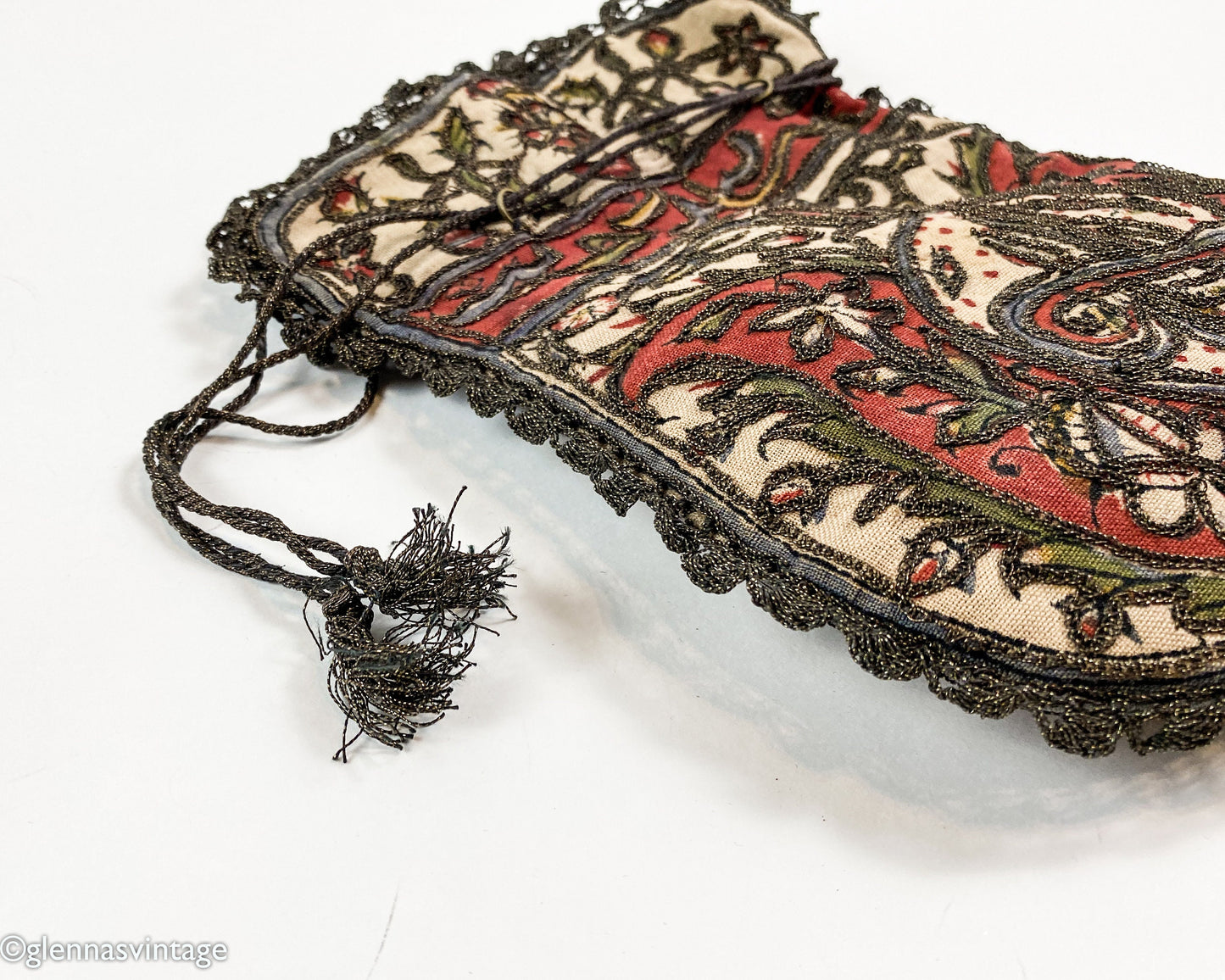 1900s Embroidered Evening Bag |  Vintage Drawstring Pouch