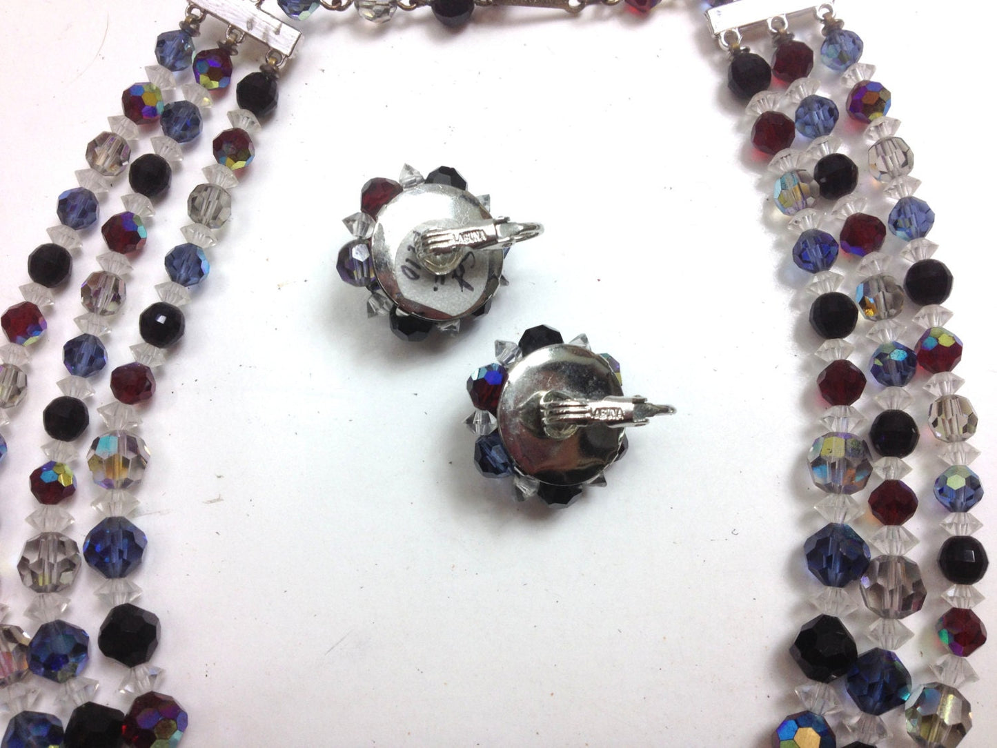 1950s Red & Black Crystal Necklace Earring Set | Crystal Glass Choker Earrings
