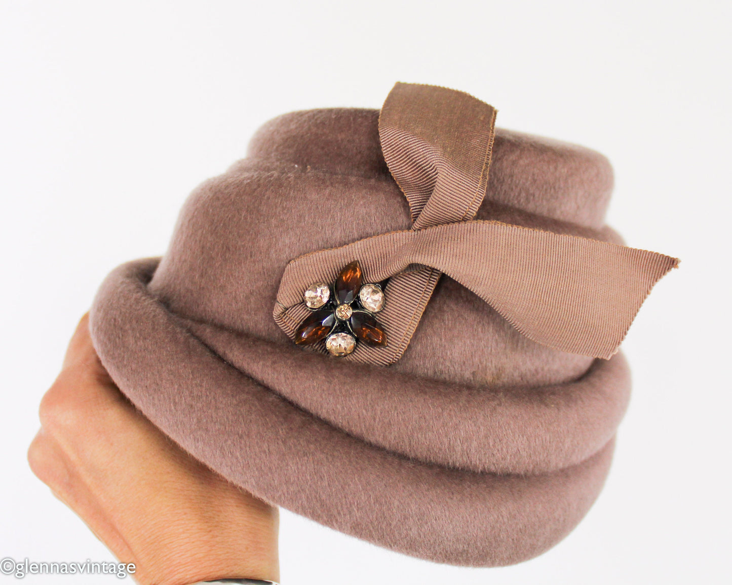 1950s Taupe Brown Wool Felt Hat