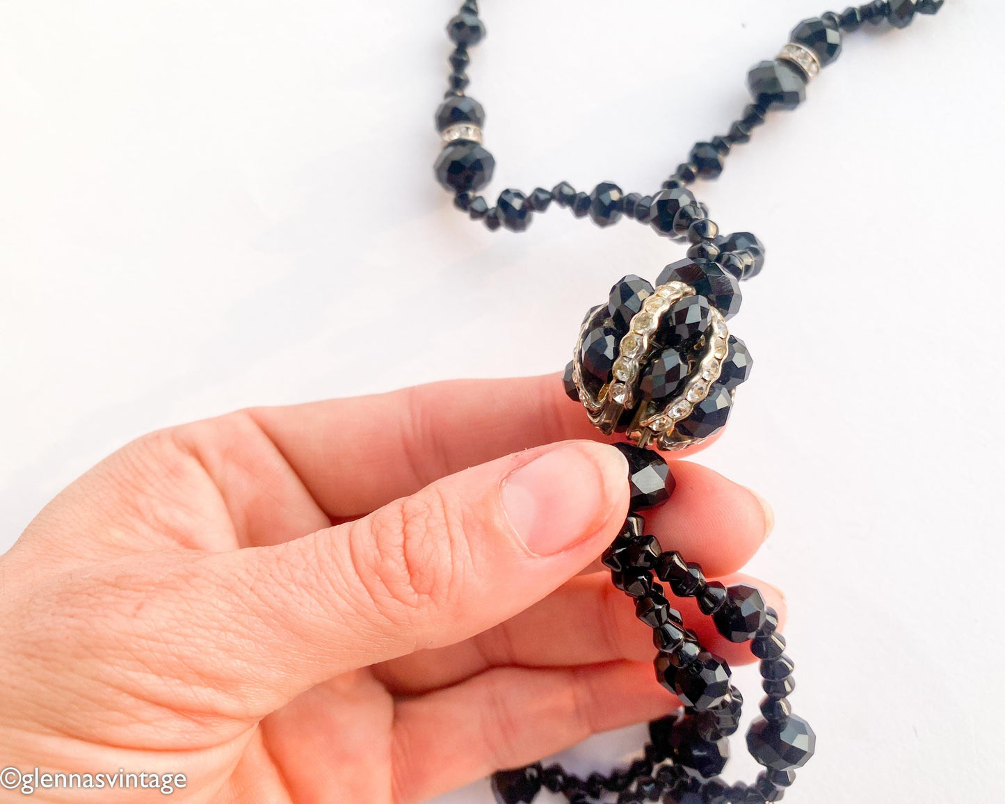 1960s Black Glass  Pendant Necklace | 60s