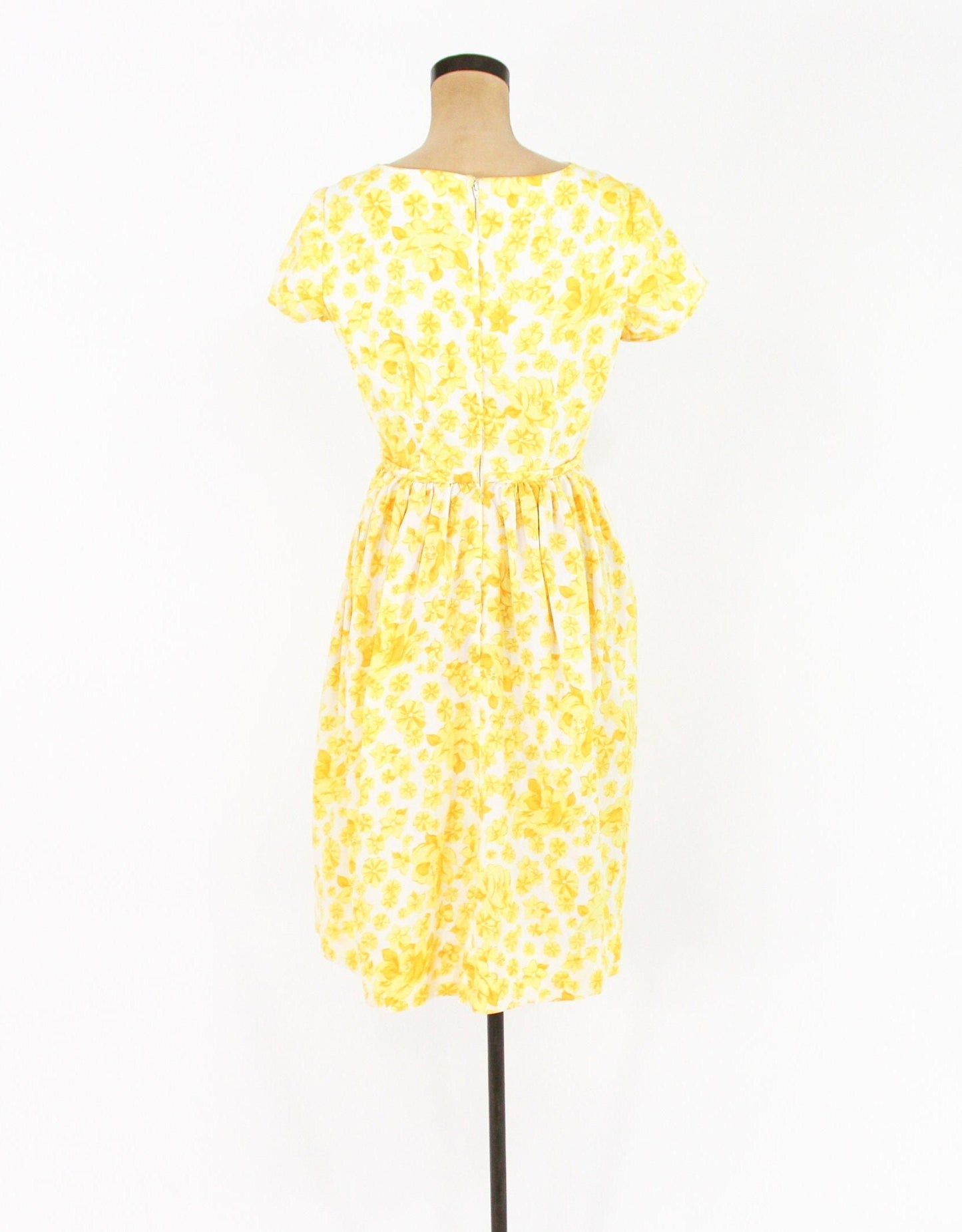 1950s Yellow Floral Day Dress, Small