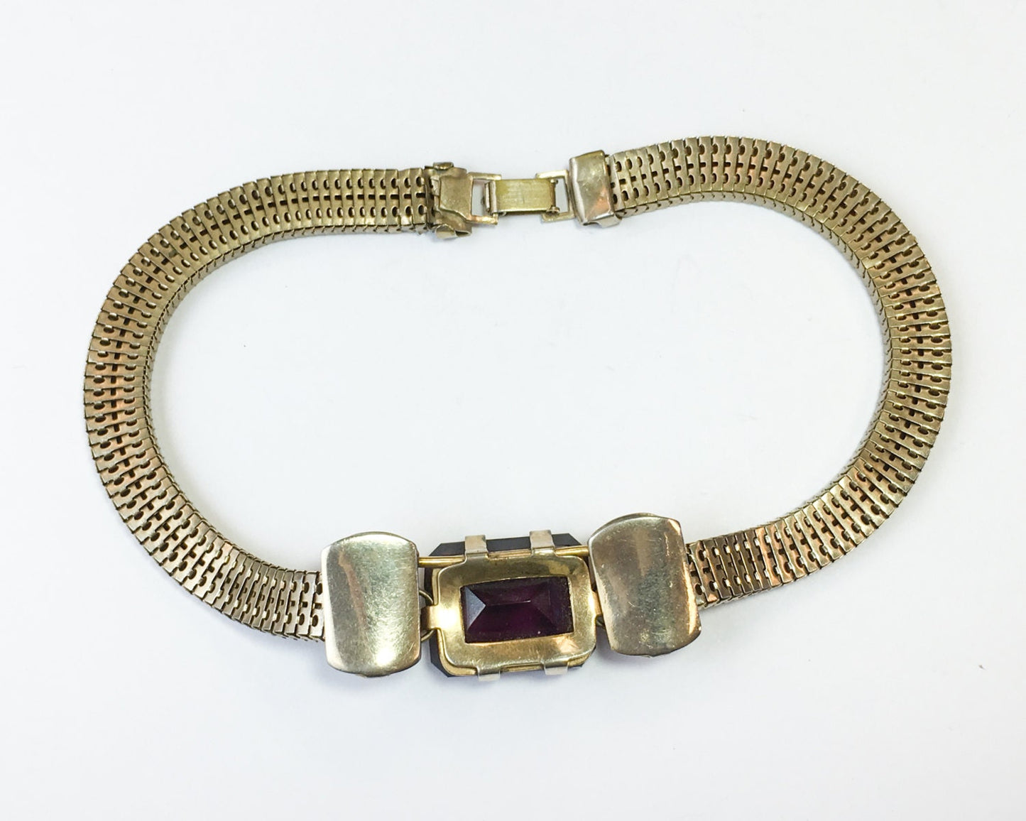 1940s Amethyst Coil Necklace | 40s Gold Box Style Coil Choker | Purple Coil Choker