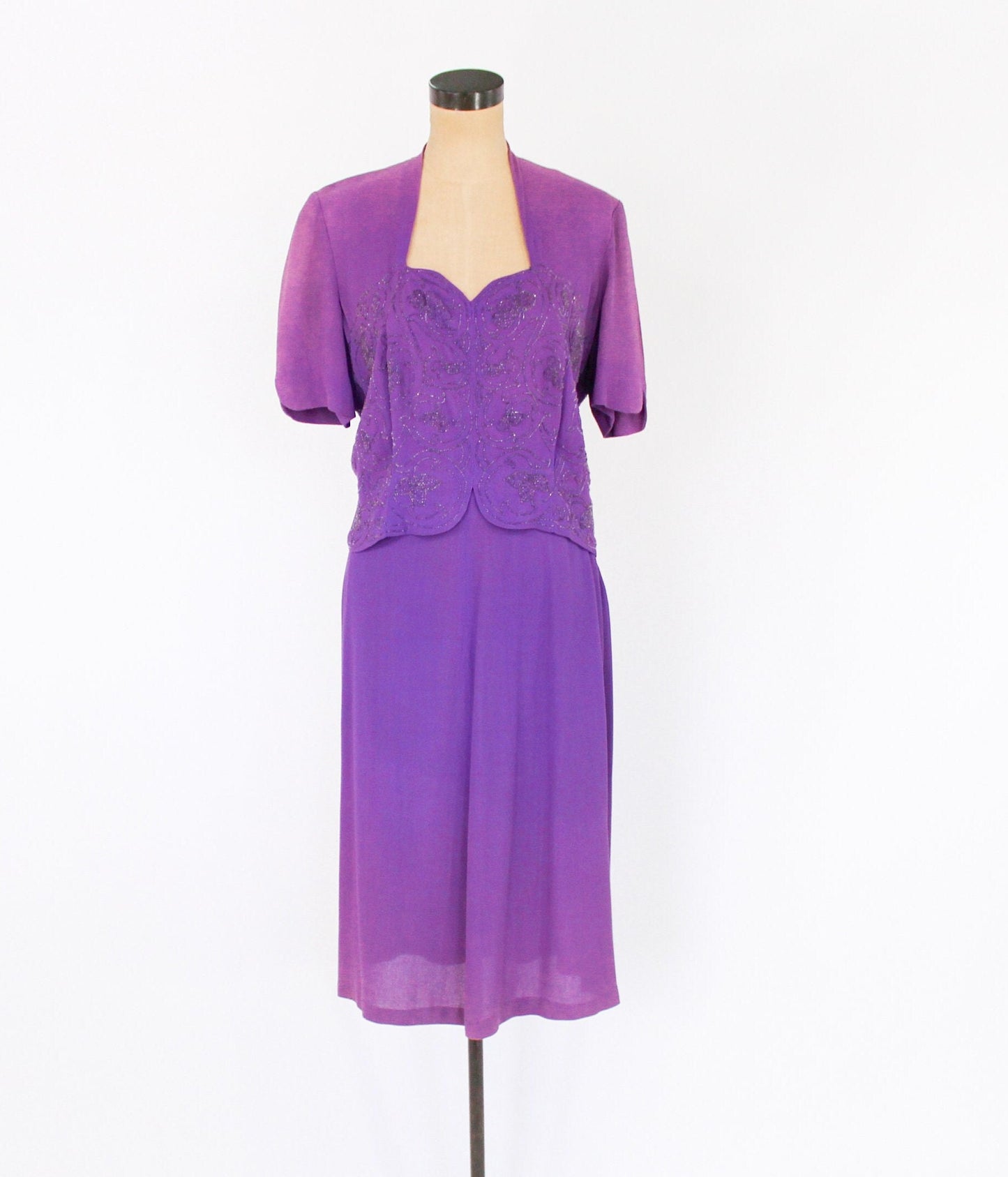 1940s Purple Beaded Evening Suit, Blouse & Skirt Set, Large