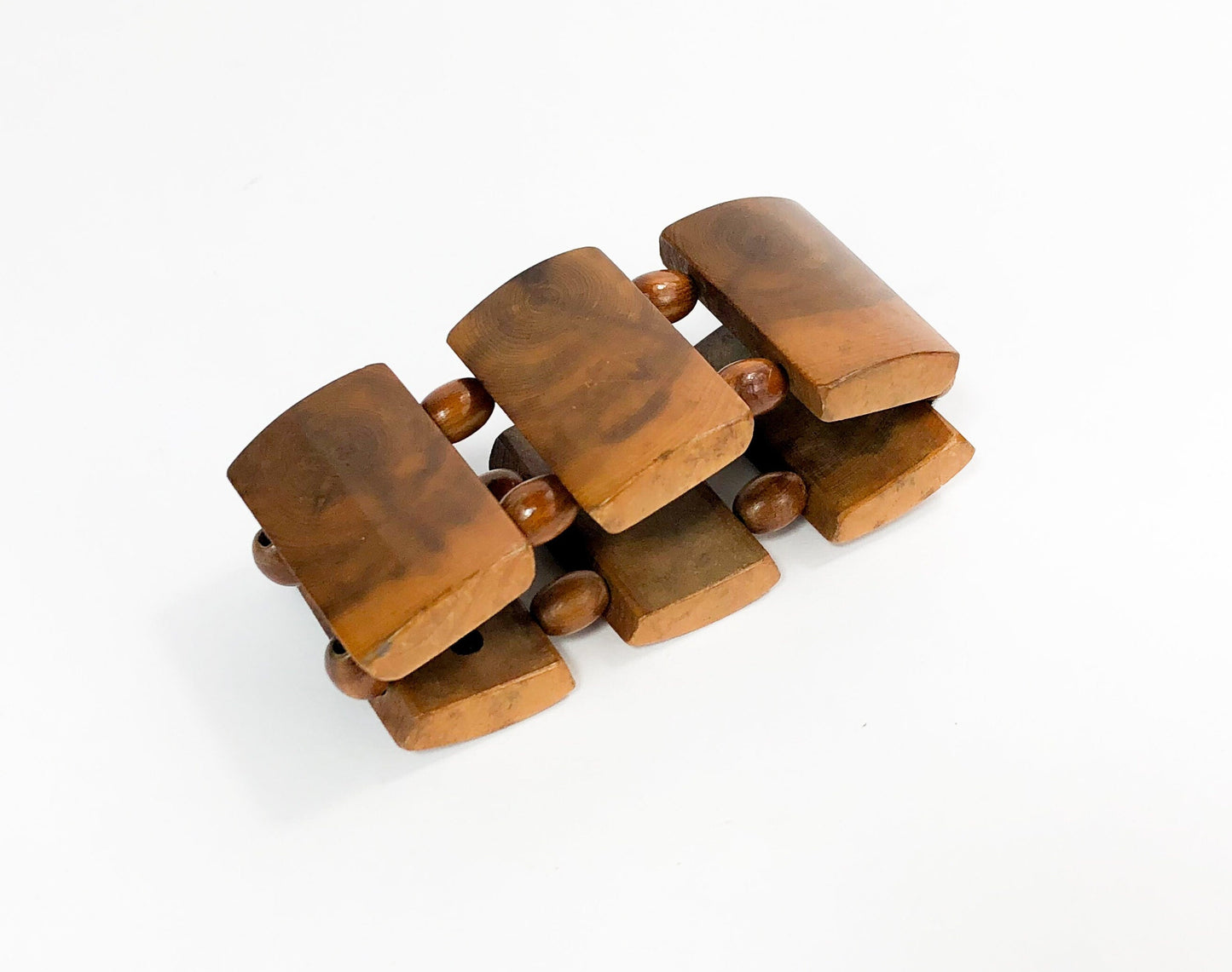 1950s Wood Link Bracelet | 50s Wooden Rectangles Bracelet | Wood Expansion Bracelet