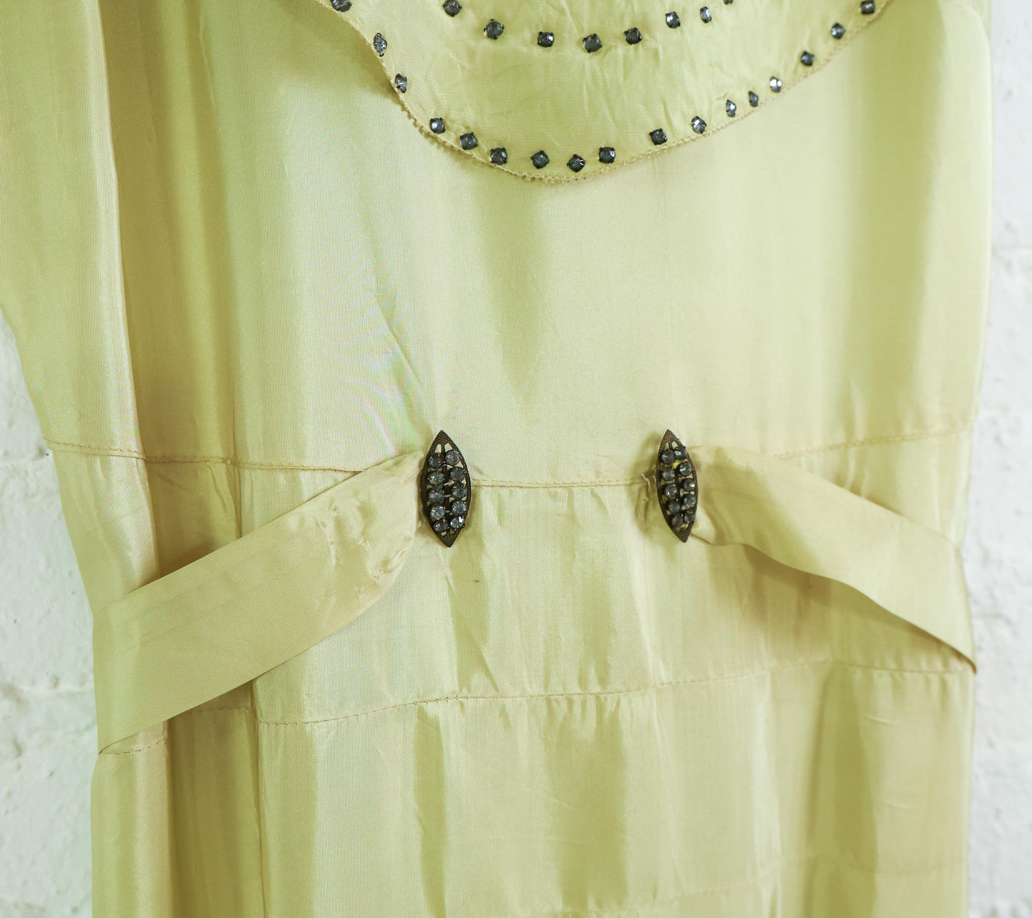 1930s Chartreuse Yellow Taffeta Evening Gown, Extra Small