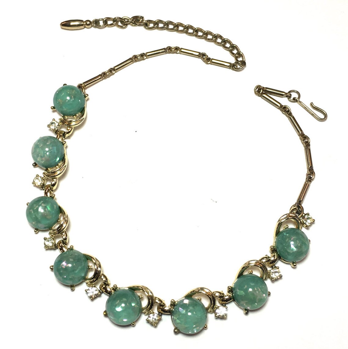 Coro Blue Lucite & Rhinestone Necklace | Turquoise Plastic Choker