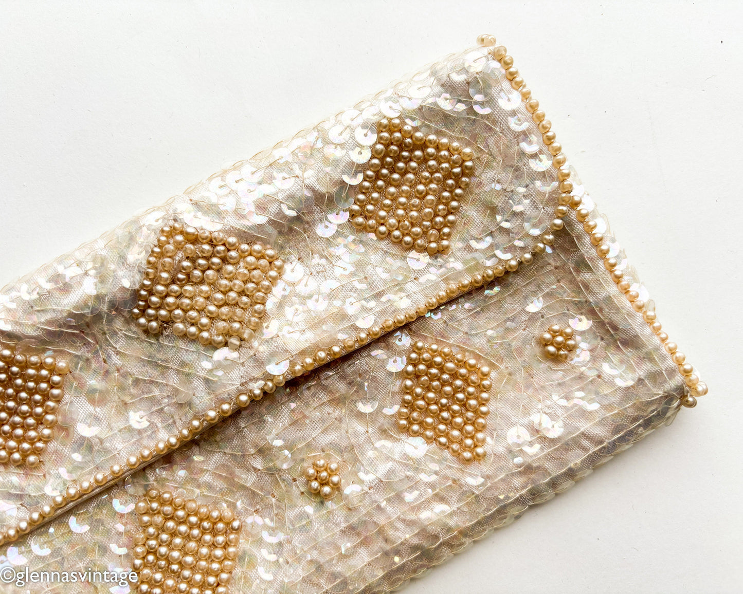 1950s Pearl & Sequin Clutch | 50s Sequin Pearls Handbag | Le Regale