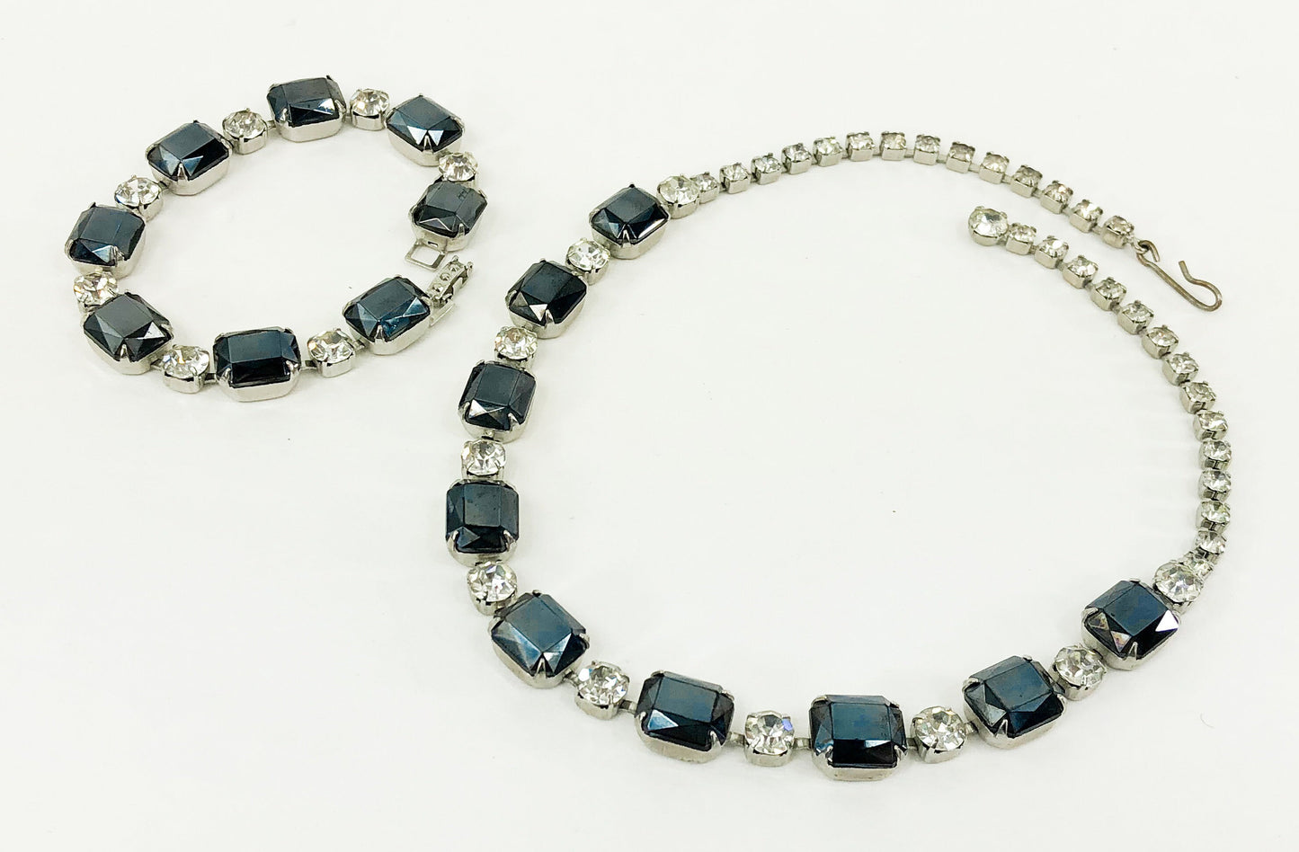 1950s Black Rhinestone Necklace & Bracelet Jewelry Set