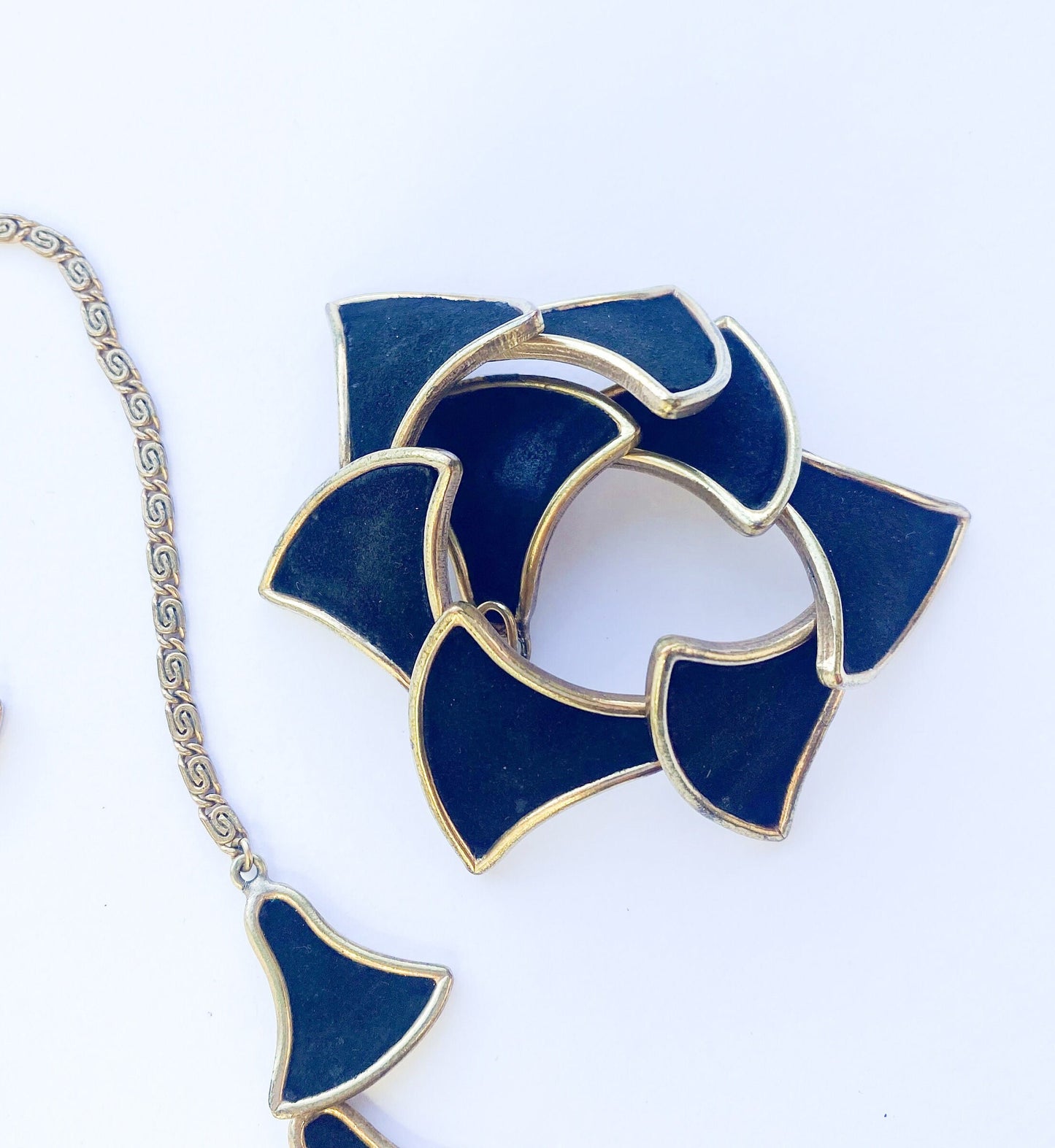 1980s Gold & Black Suede Jewelry Set, Parure Jewelry Set