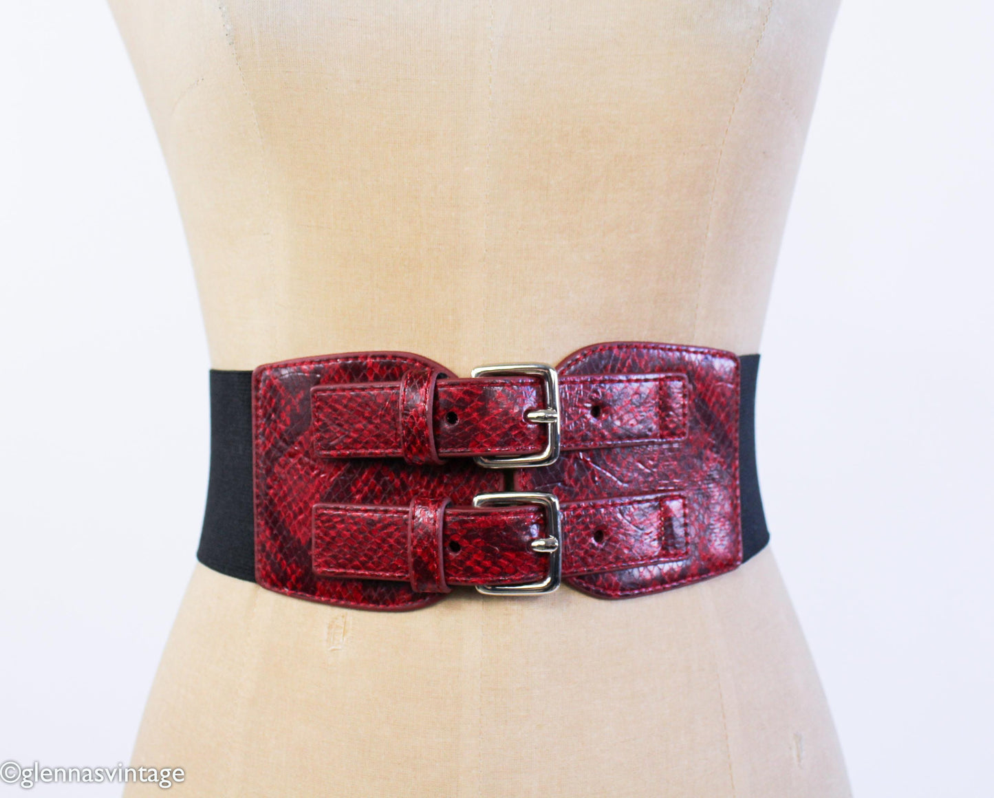 1980s Red Snakeskin Leather Belt, Steve Madden