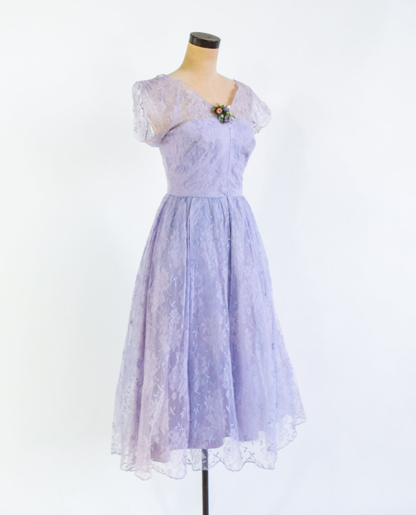 1940s Lavender Lace Cocktail Dress, Medium