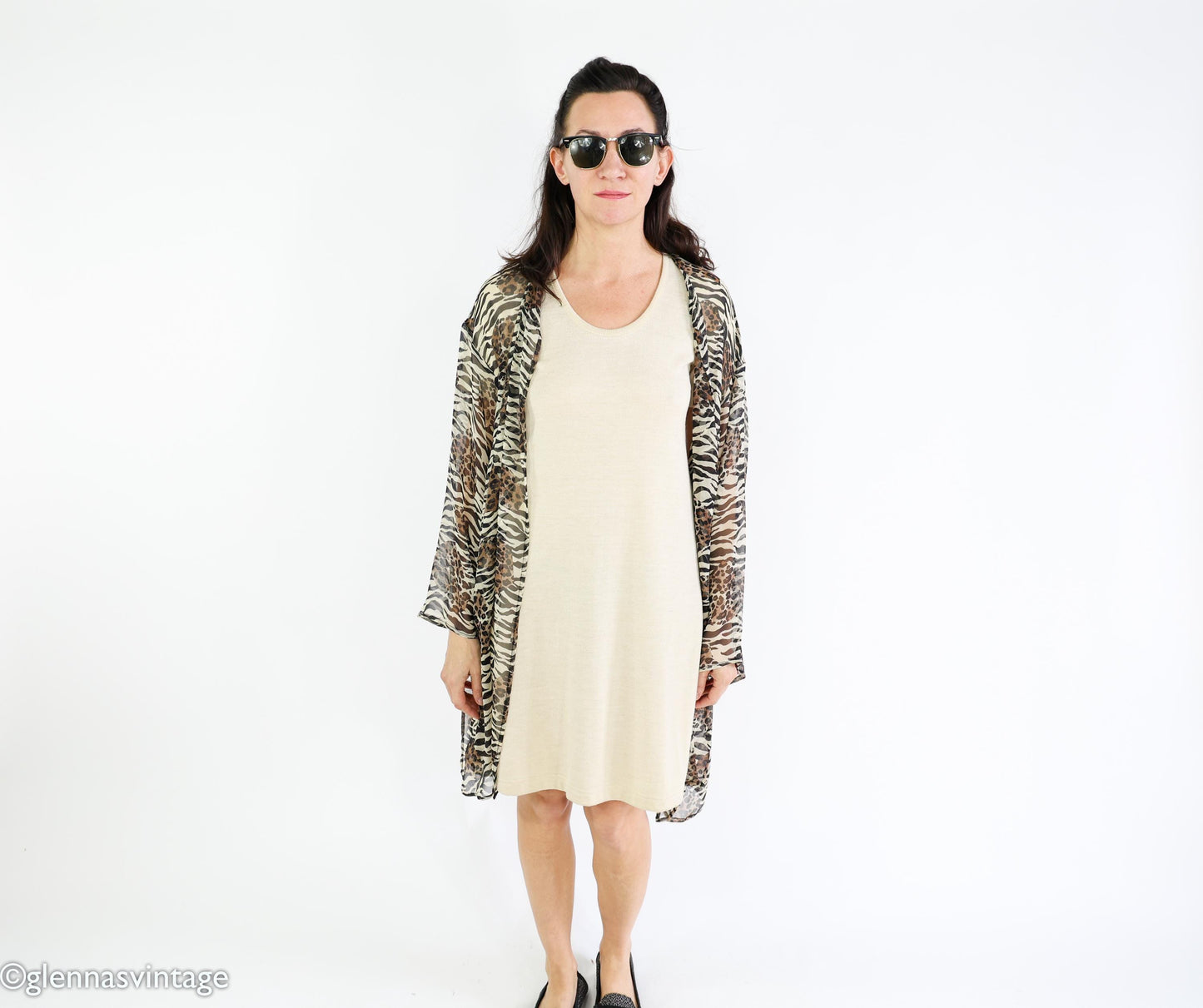 1980s Animal Print Sheer Silk Wrap Jacket, Large