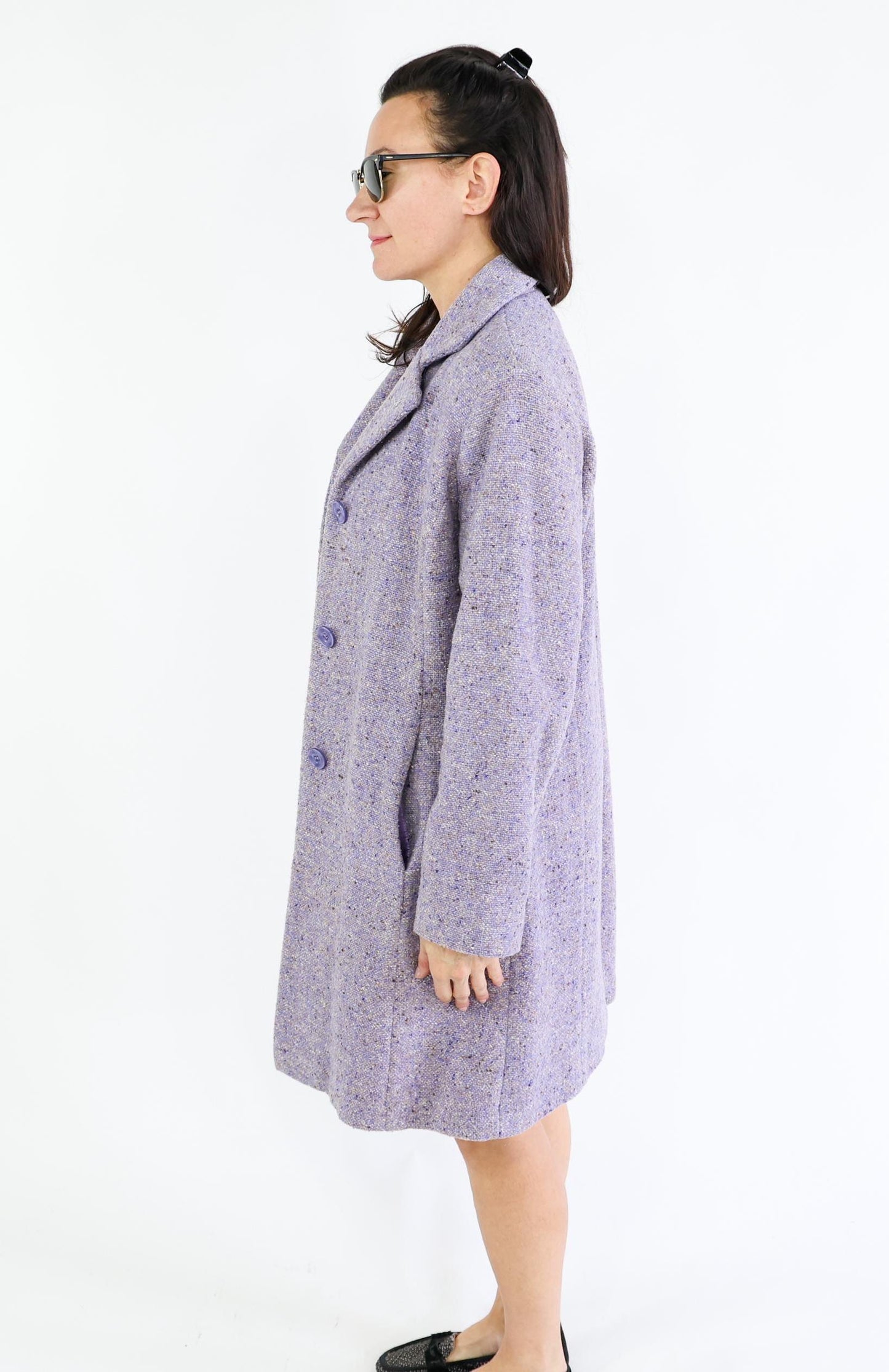 1960s Lavender Purple Wool Coat | 60s Lavender Scottish Wool Coat | Harris Tweed Scotland | Large