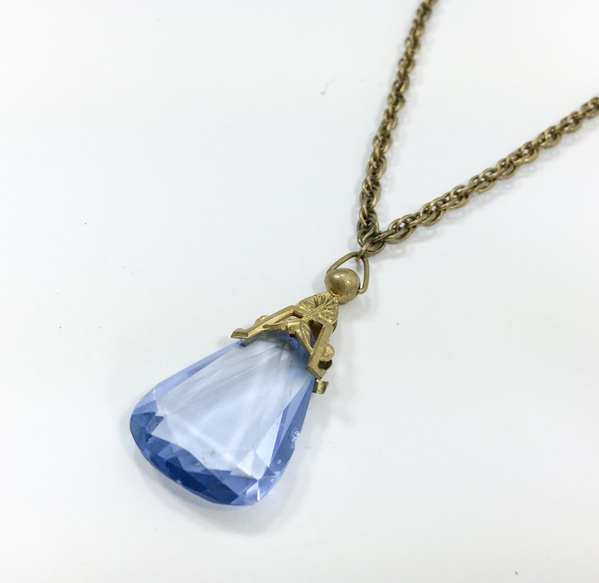 1930s Art Deco Blue Glass Pendant Necklace