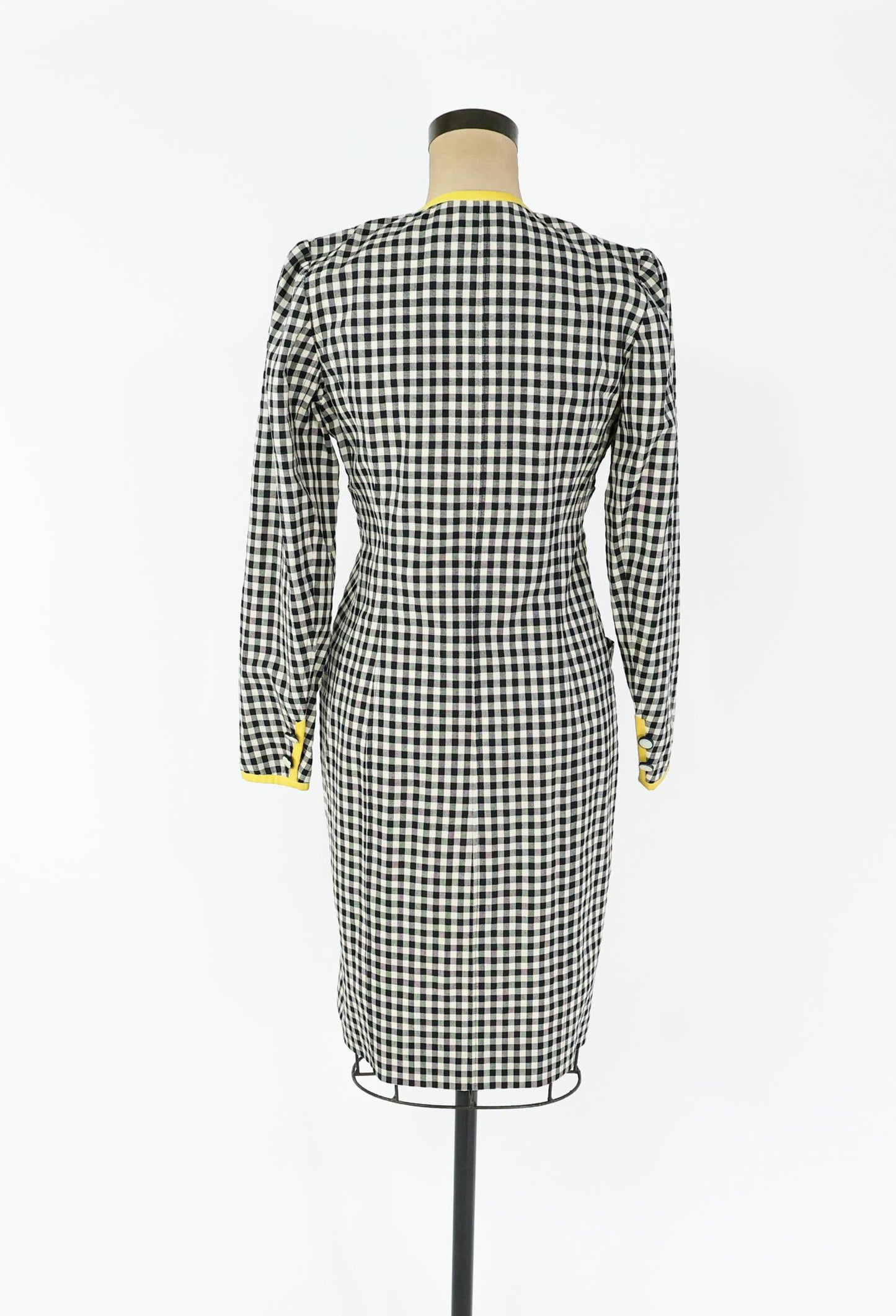 1980s Ungaro Black White Checked Wool Dress, Small