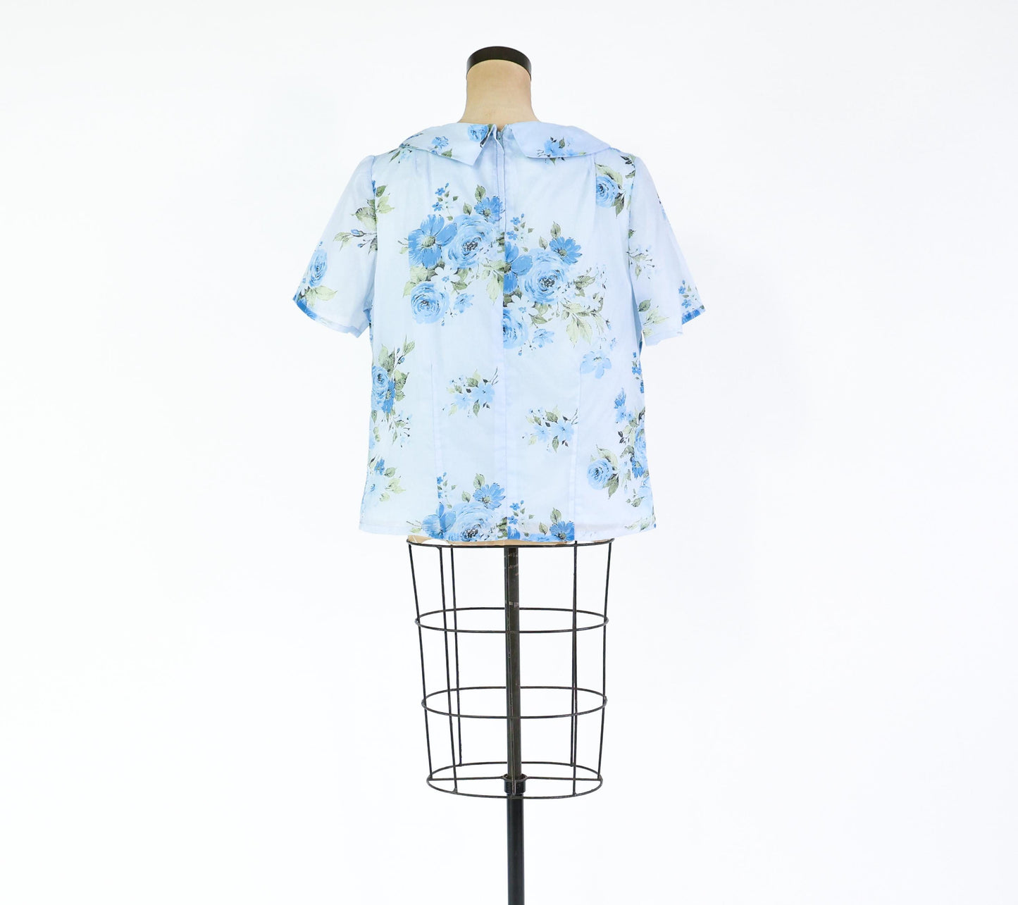 1960s Blue Floral Print Top, Extra Large, 42" Bust
