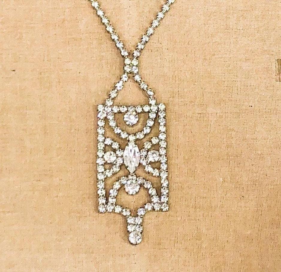 1950s Rhinestone Pendent Necklace | Vintage Deco Jewelry