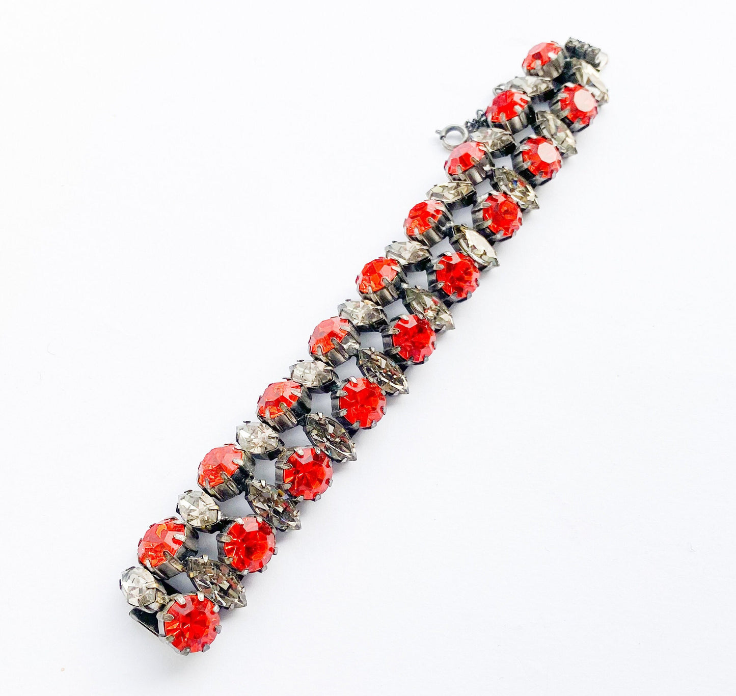 1940s Orange Rhinestone Bracelet | 40s Orange Evening Bracelet | Orange & Smokey Gray Rhinestones Bracelet | Old Hollywood