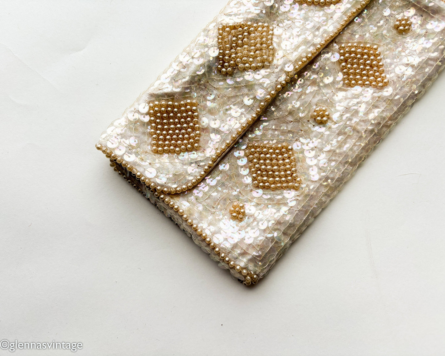 1950s Pearl & Sequin Clutch | 50s Sequin Pearls Handbag | Le Regale
