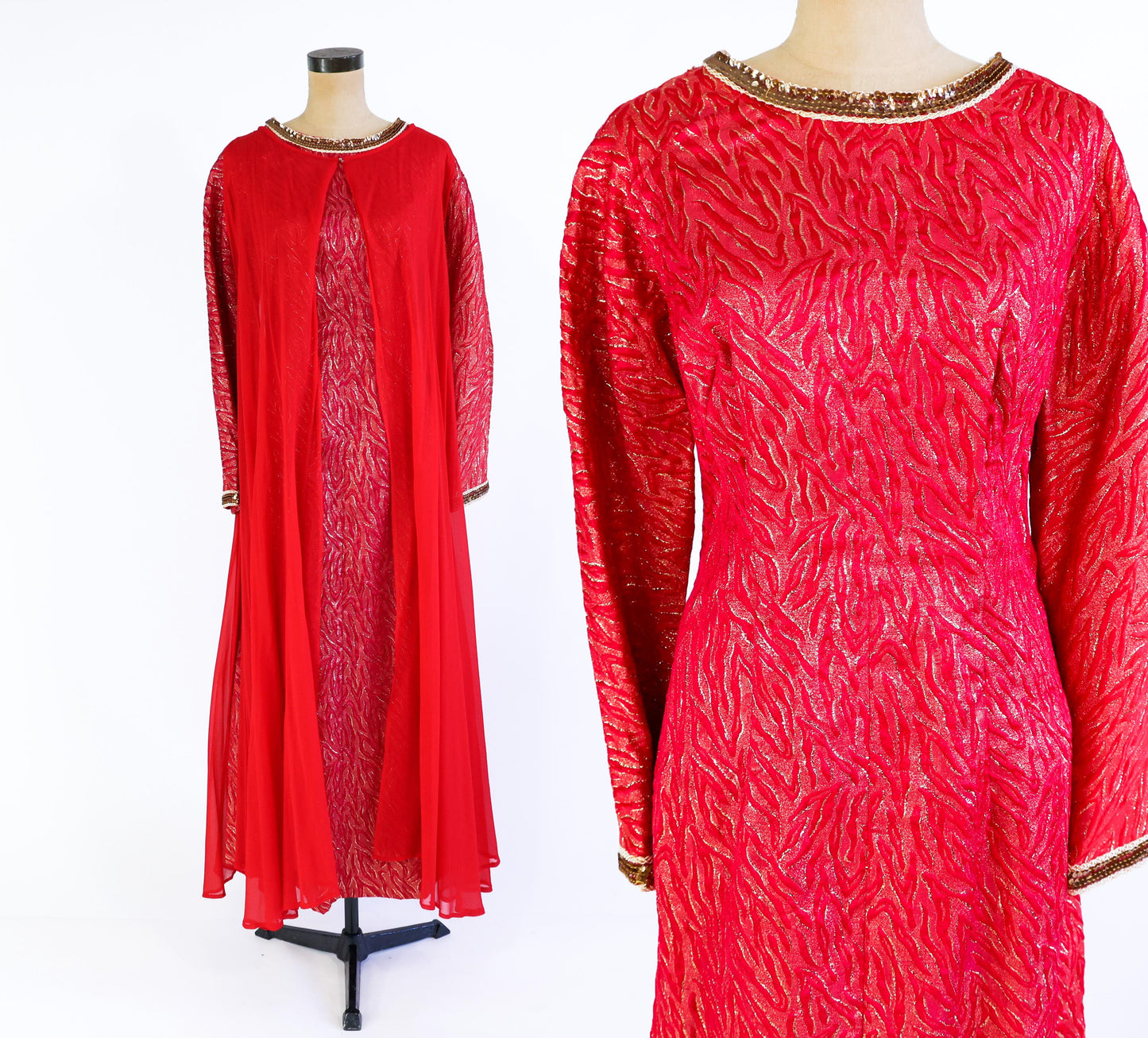1970s Metallic Red Evening Dress Set, Extra Large
