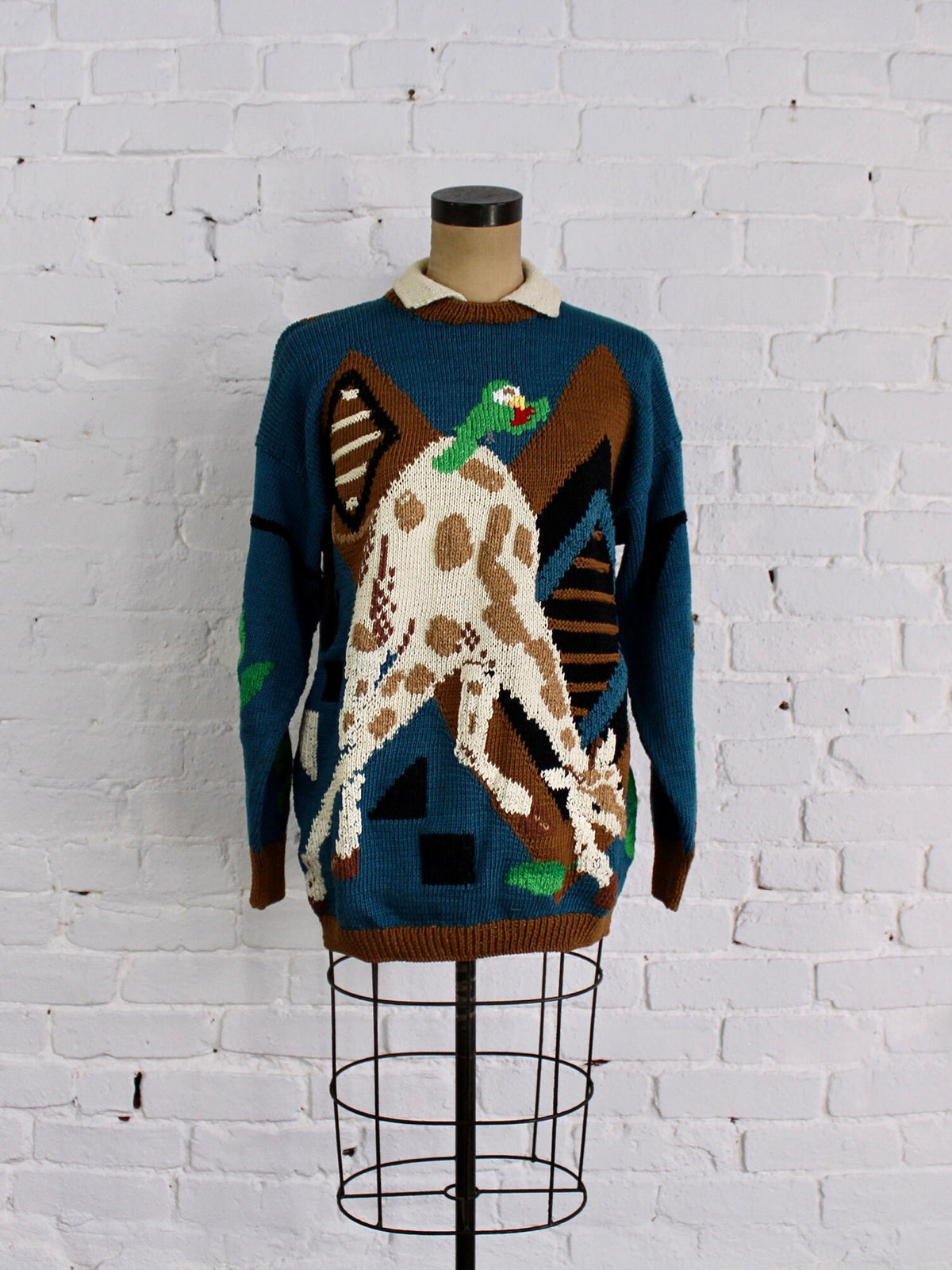 1980s BEREK Giraffe Knit Sweater, Large