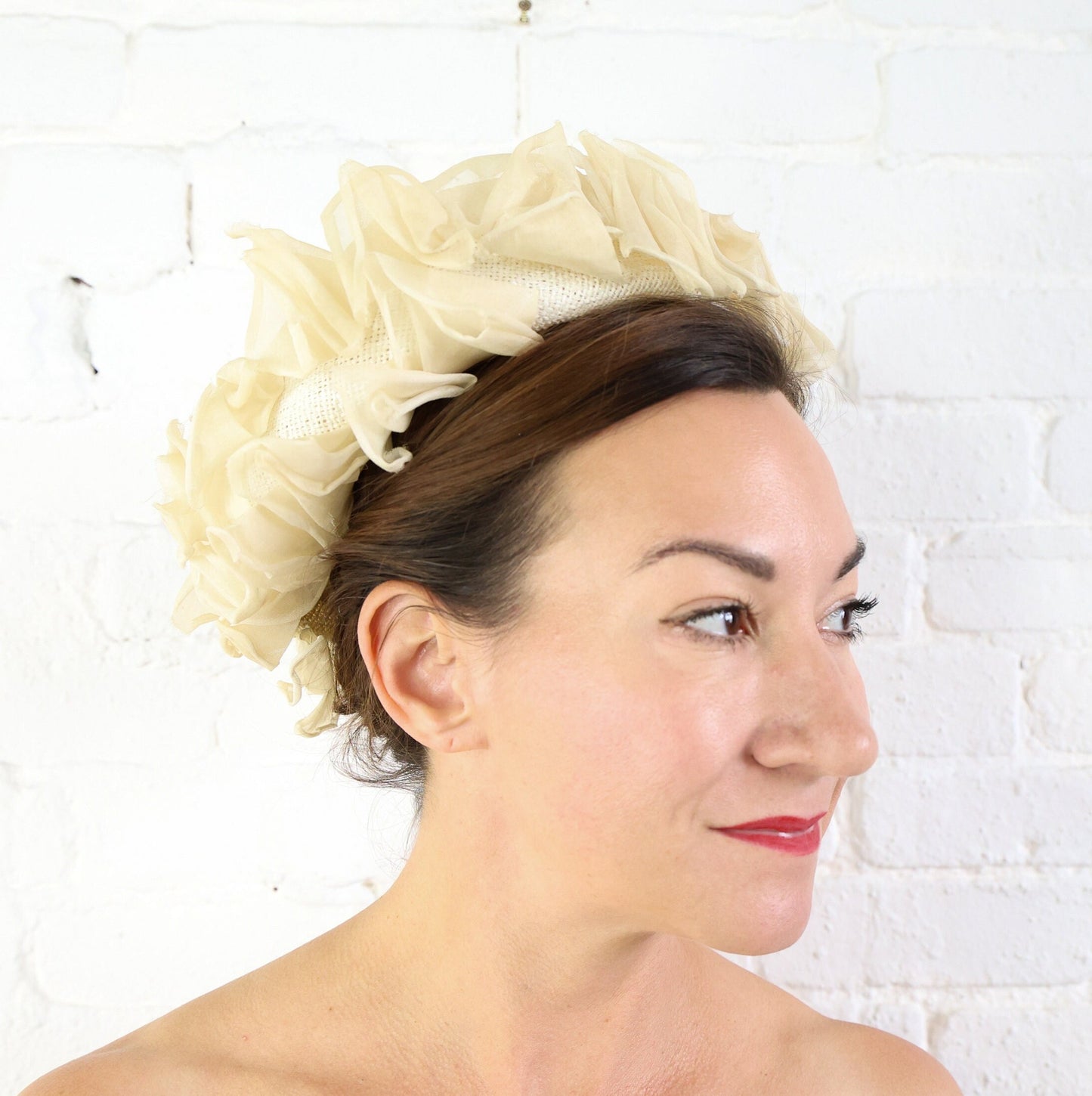 1950s Creme Straw Brim Hat