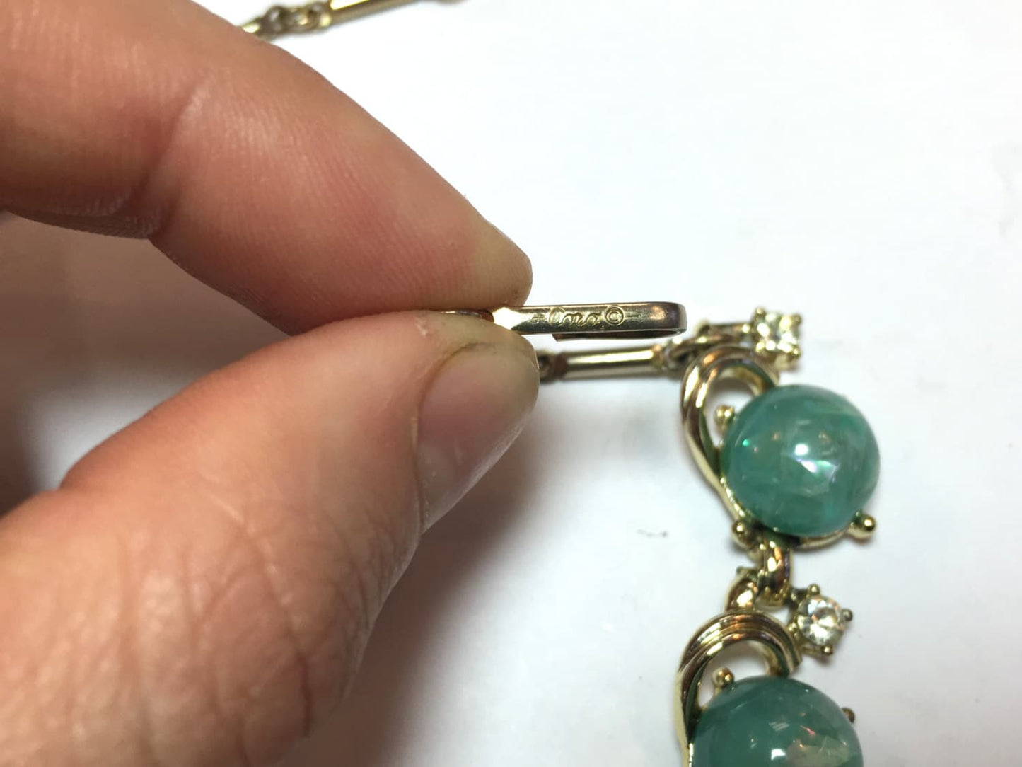 Coro Blue Lucite & Rhinestone Necklace | Turquoise Plastic Choker